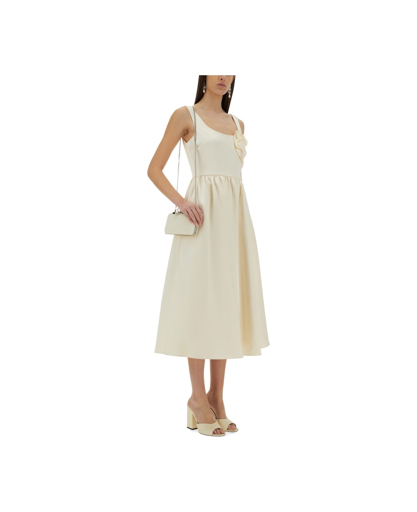 self-portrait Midi Dress With Floral Appliqués - IVORY