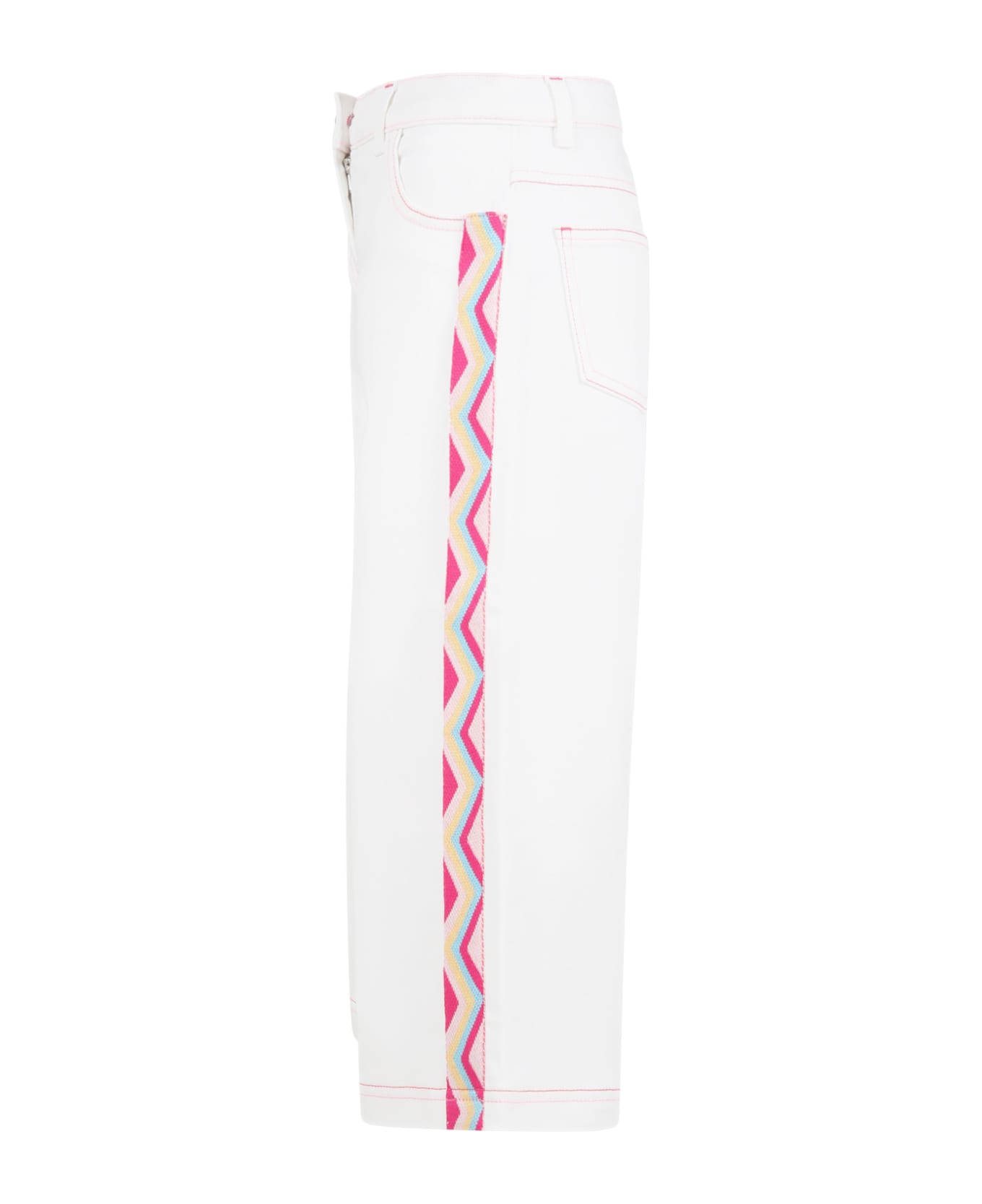 Missoni Kids White Jeans For Girl With Iconic Chevron Pattern - White ボトムス