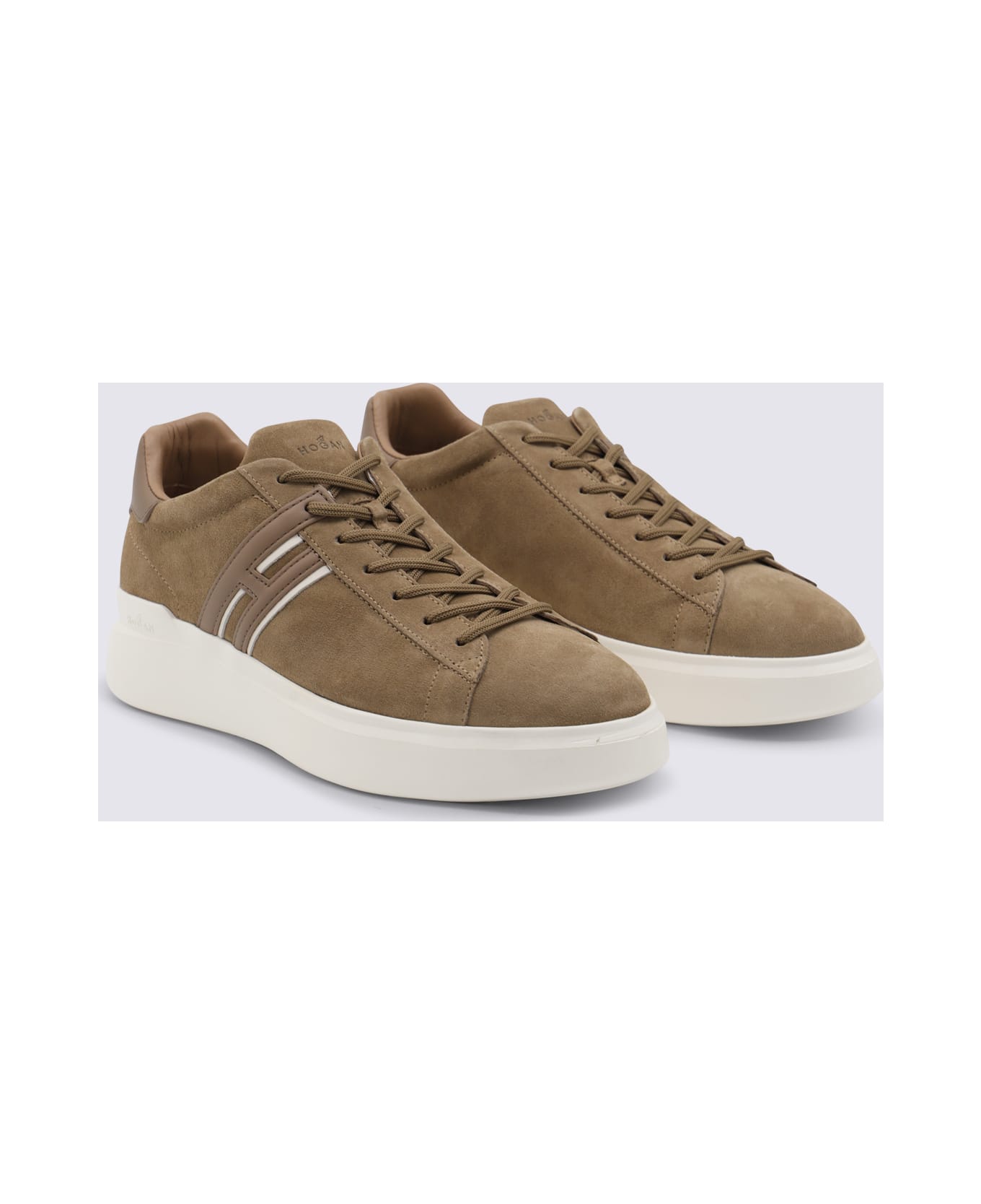 Hogan Brown Leather Sneakers - Beige