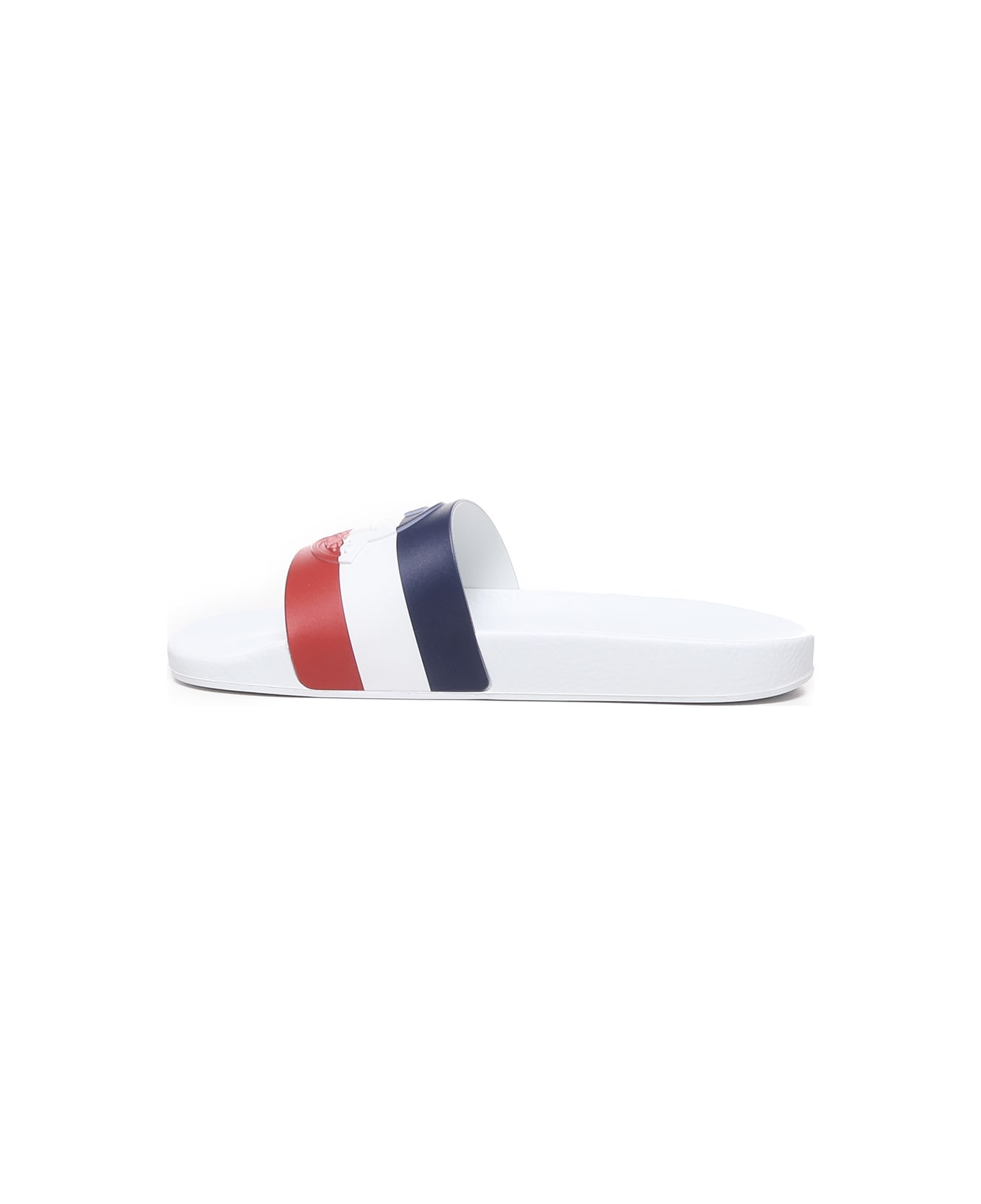 Moncler Slide Basile With Iconic Tricolor Band - Bianco