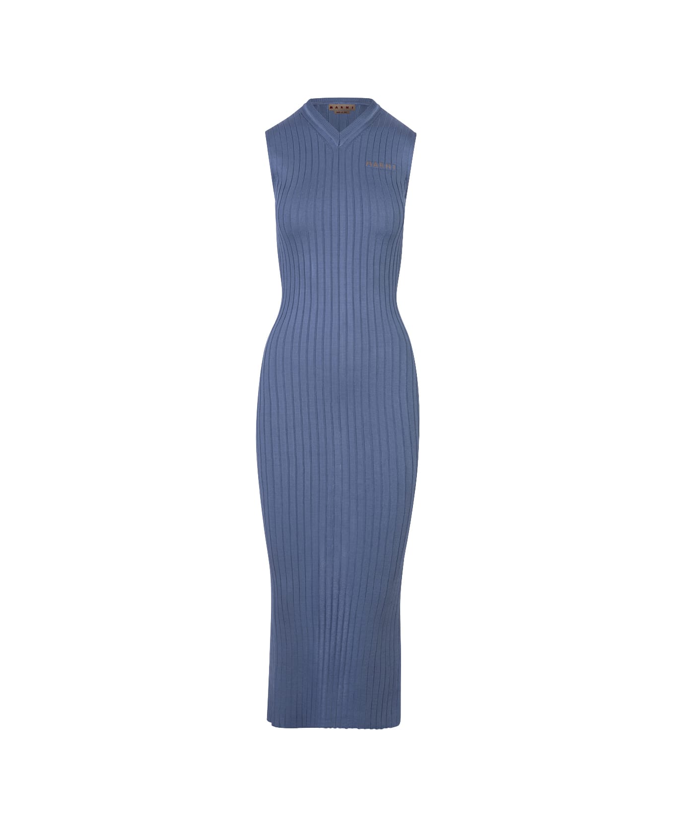 Marni Light Blue Long Sleeveless Ribbed Knit Dress - Blue ワンピース＆ドレス