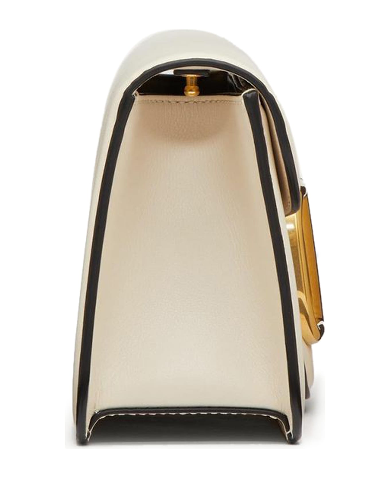 Valentino Garavani Shoulder Bag Loco` Vitello/antique Brass Logo - Light Ivory