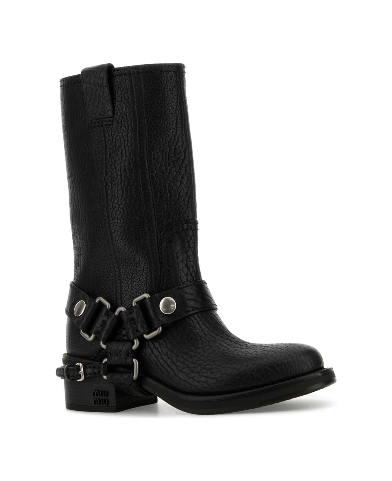 Miu Miu Black Leather Ankle Boots - NERO