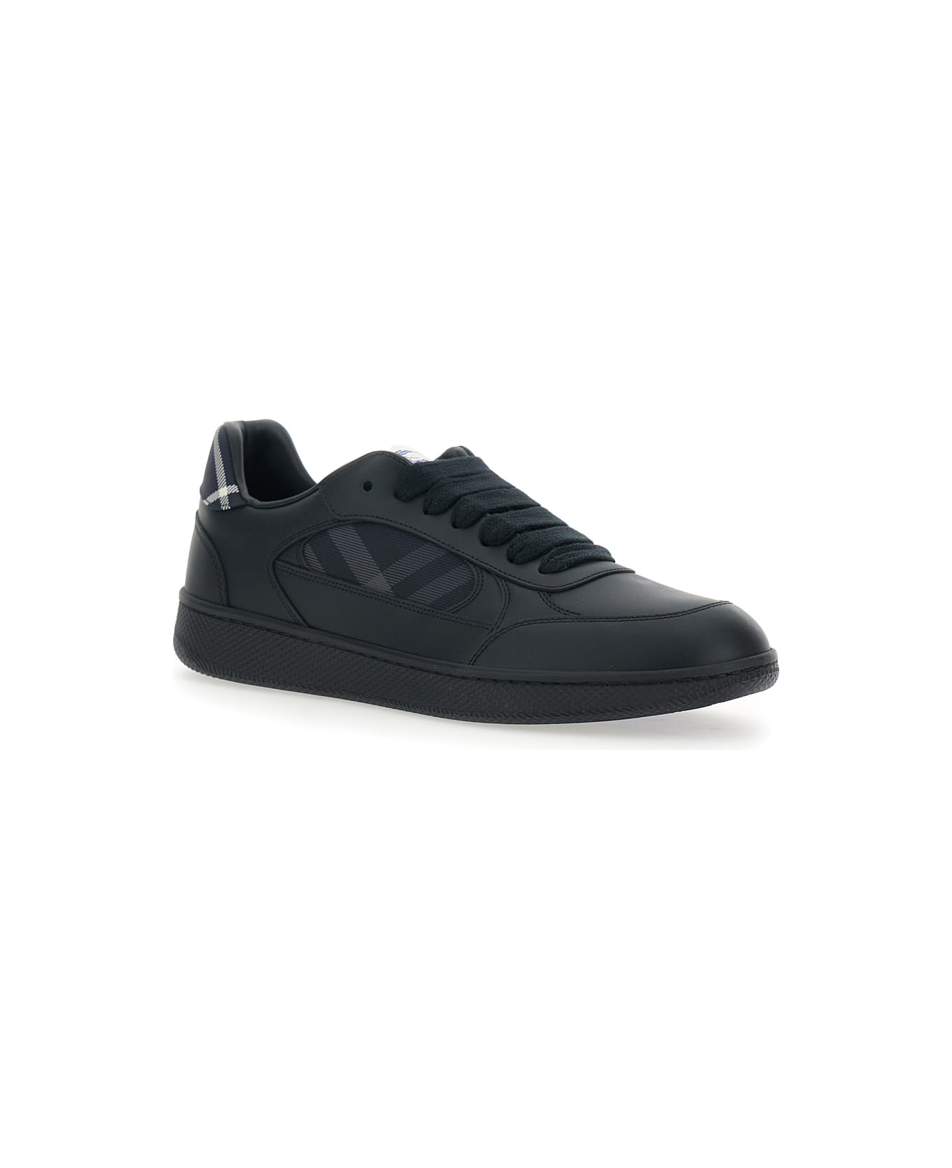 Burberry Black Low-top Sneakers With Logo On The Tongue And Check Motif In Leather Blend Man - Black