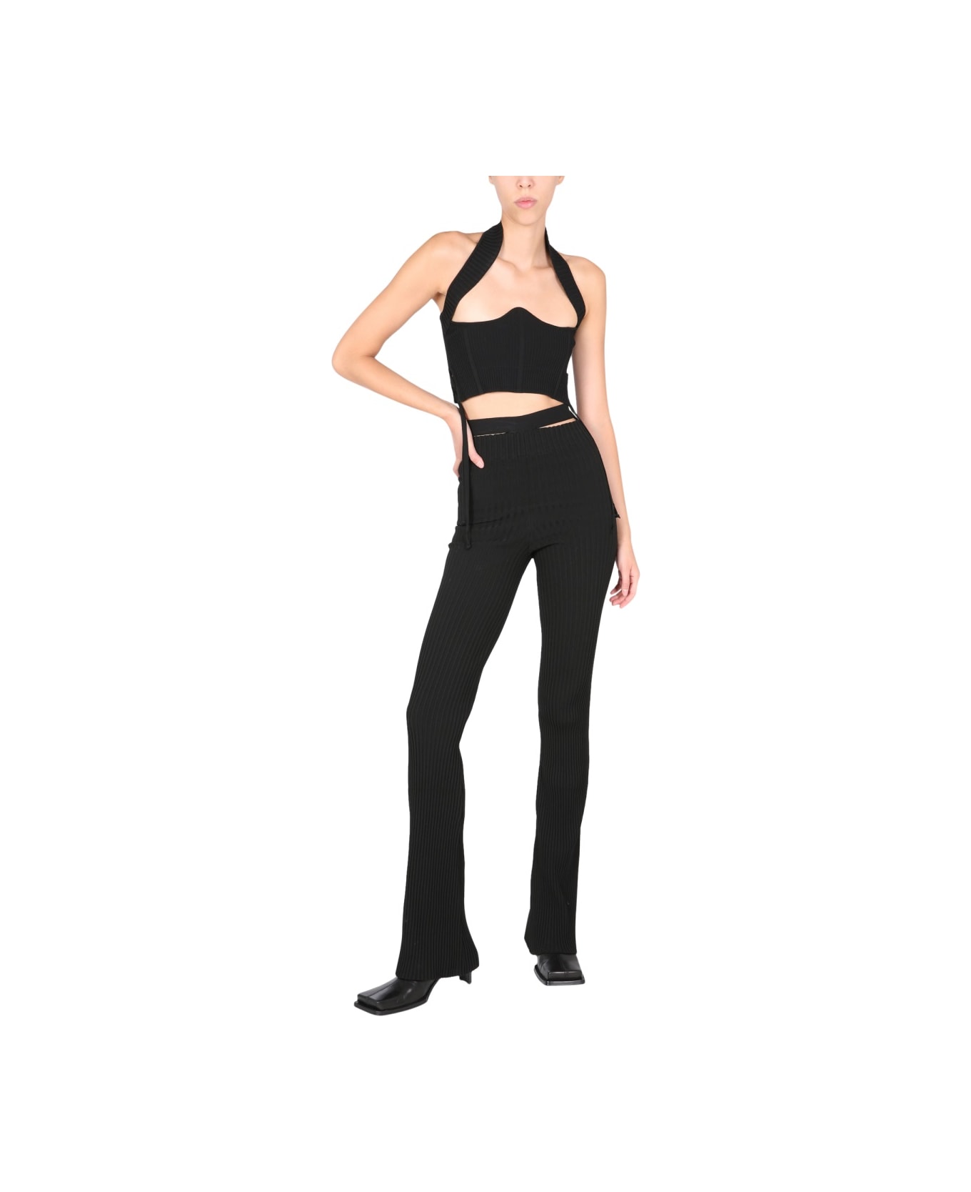 ANDREĀDAMO Ribbed Trousers With Cut Out Belt - BLACK