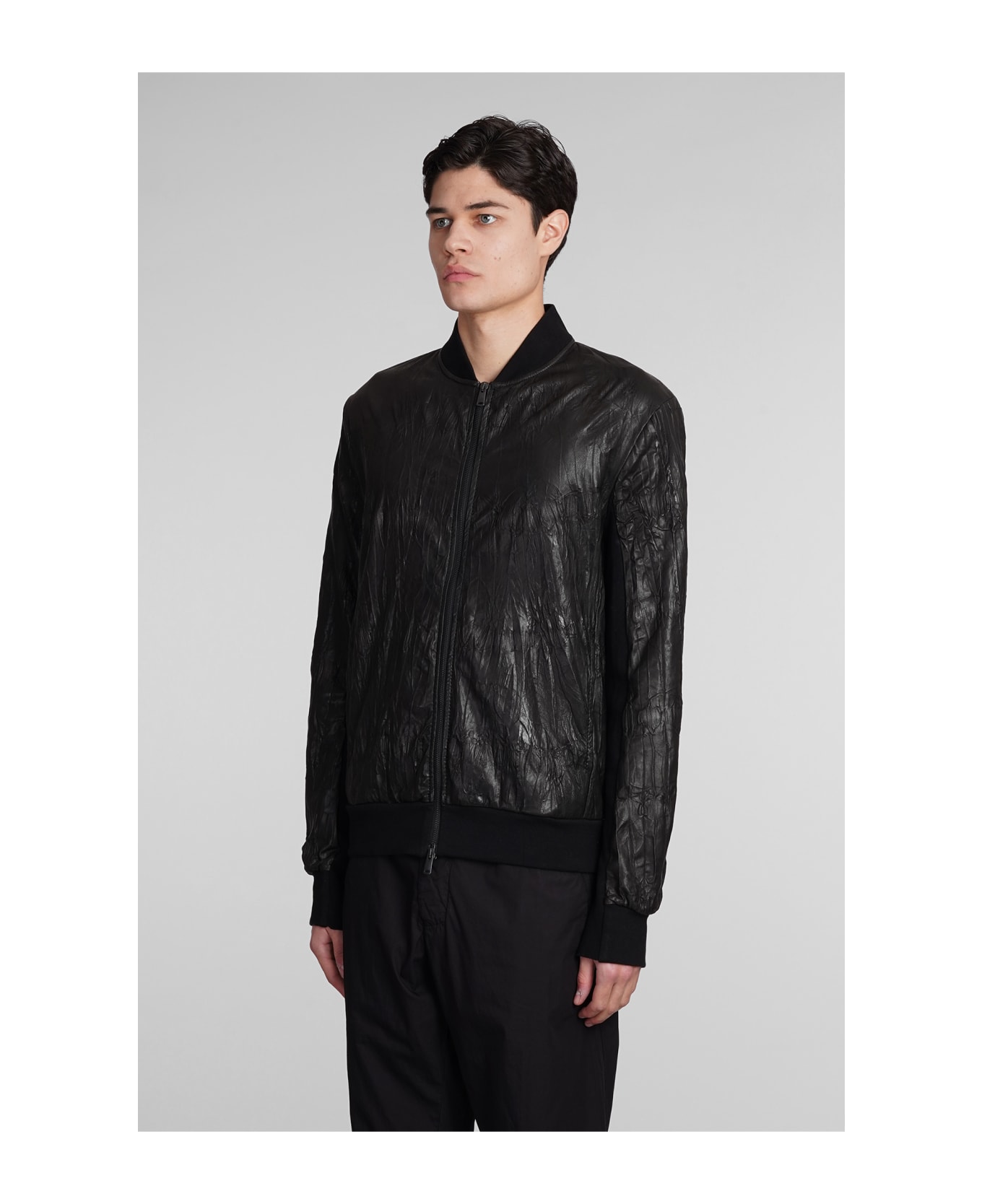 Transit Bomber In Black Leather And Fabric - black