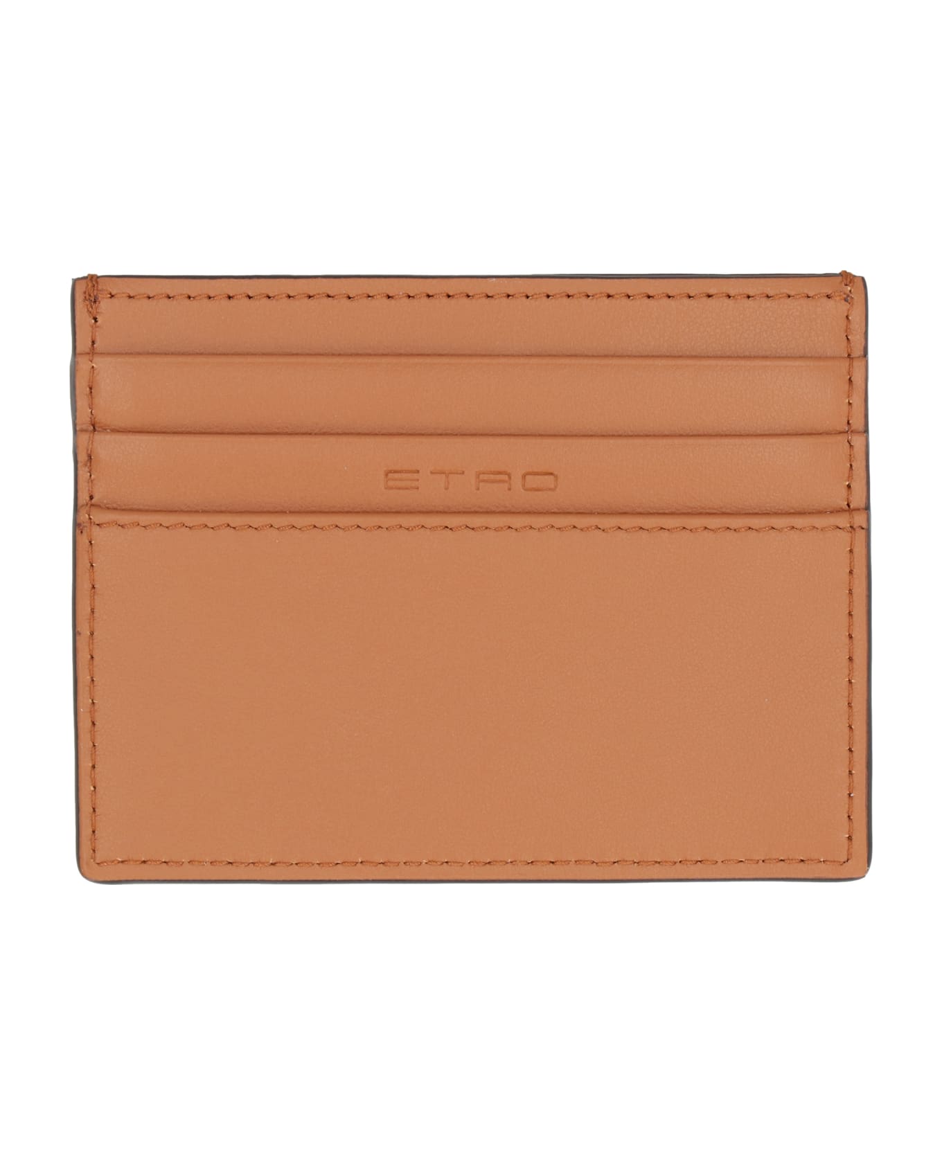 Etro Logo Detail Leather Card Holder - brown