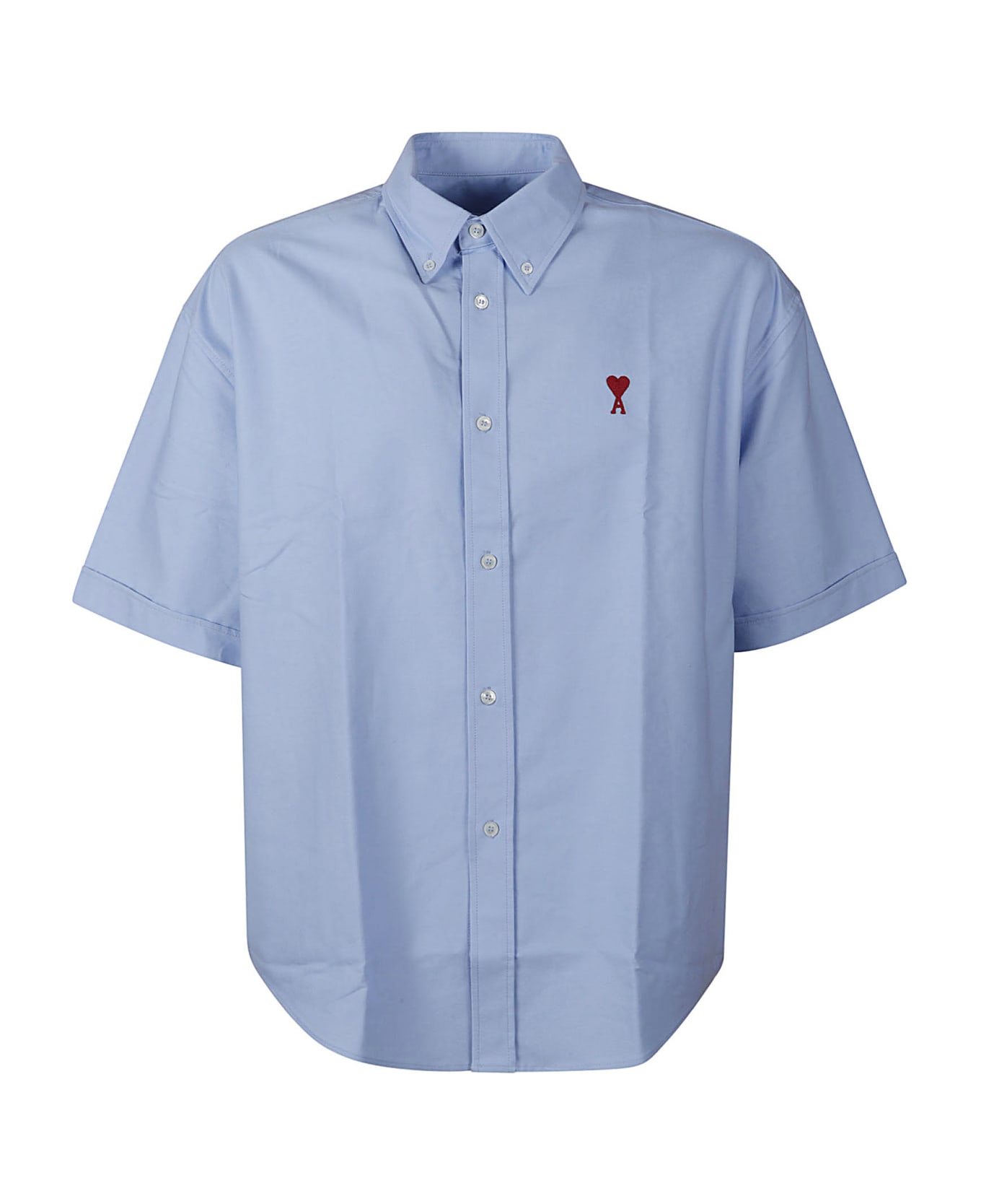 Ami Alexandre Mattiussi Round Hem Short-sleeved Logo Shirt - Blue Cashmere