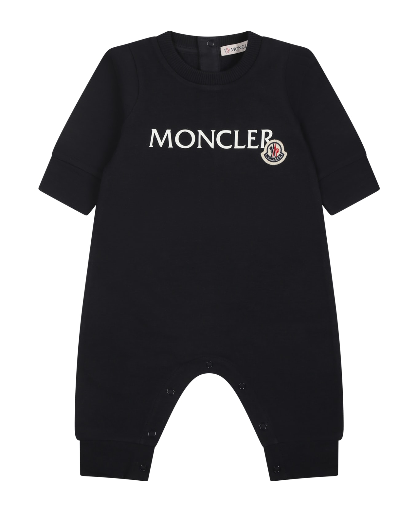 Moncler Blue Baby Jumpsuit With Logo - Blue