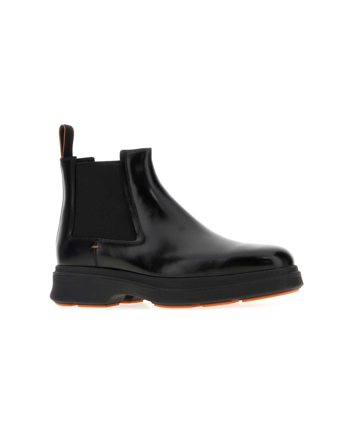 Santoni Black Leather Easy Nova Ankle Boots - NERO ブーツ