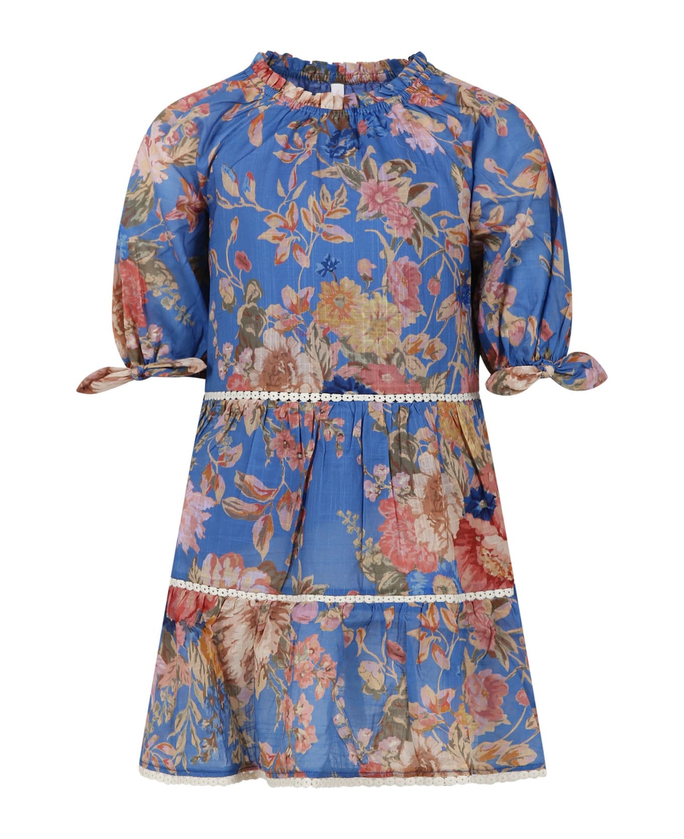 Zimmermann Blue Dress For Girl With Floral Print - Light Blue
