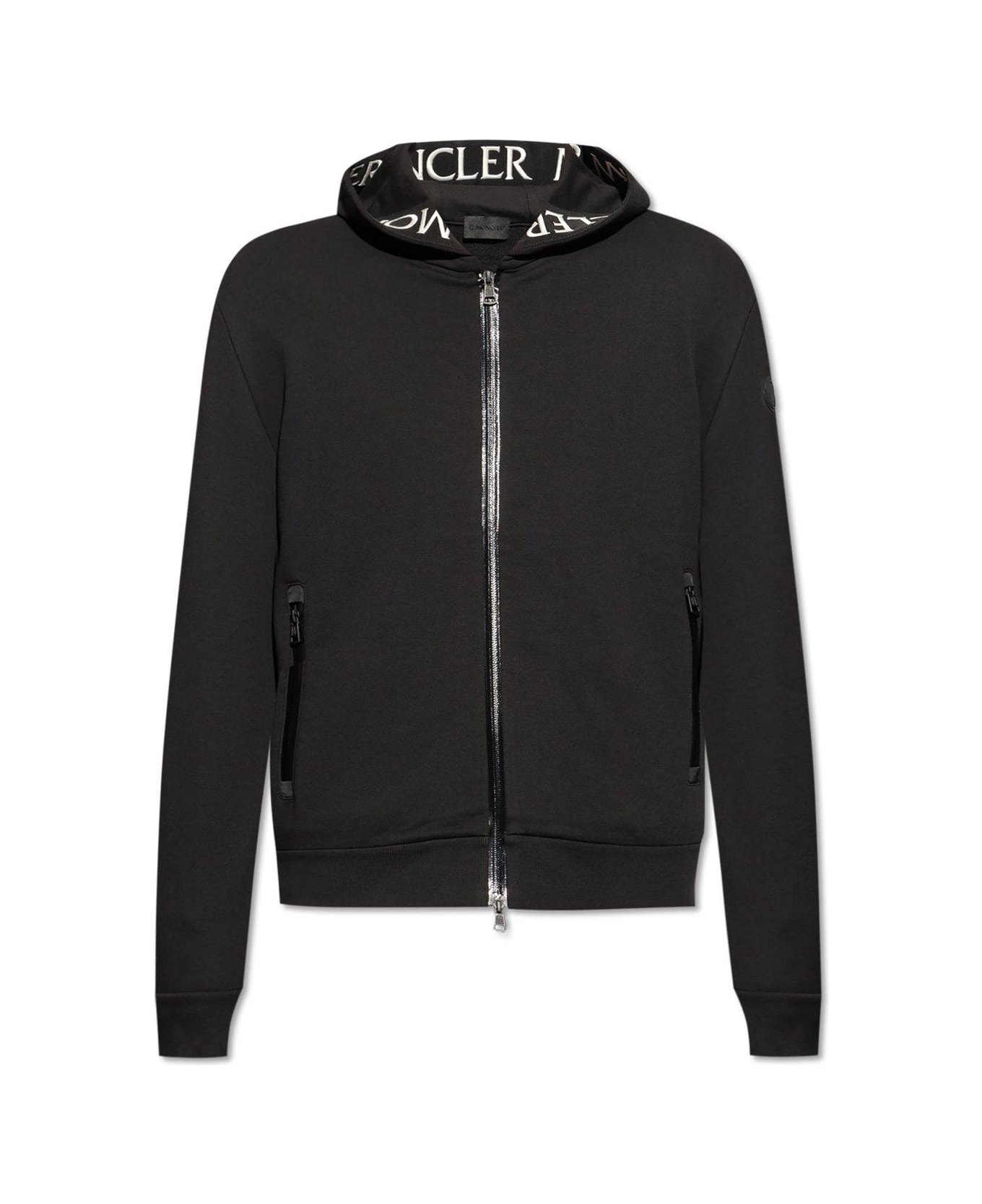 Moncler Logo Printed Zip-up Hoodie - Black