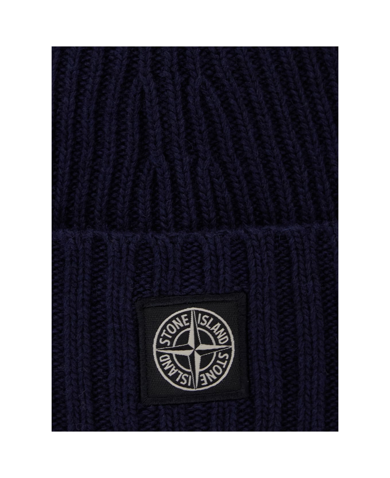 Stone Island Blue Beanie With Logo Patch In Knit Boy