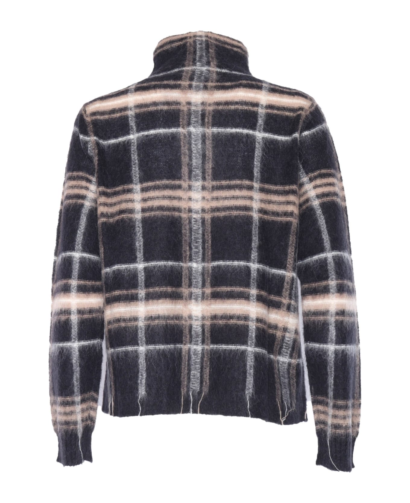 Kangra Alpaca Turtleneck Seater With Tartan Inlay - BLACK
