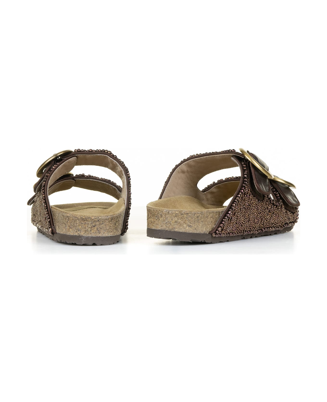 Malìparmi Slipper With Double Band In Bead Embroidery - BRONZO