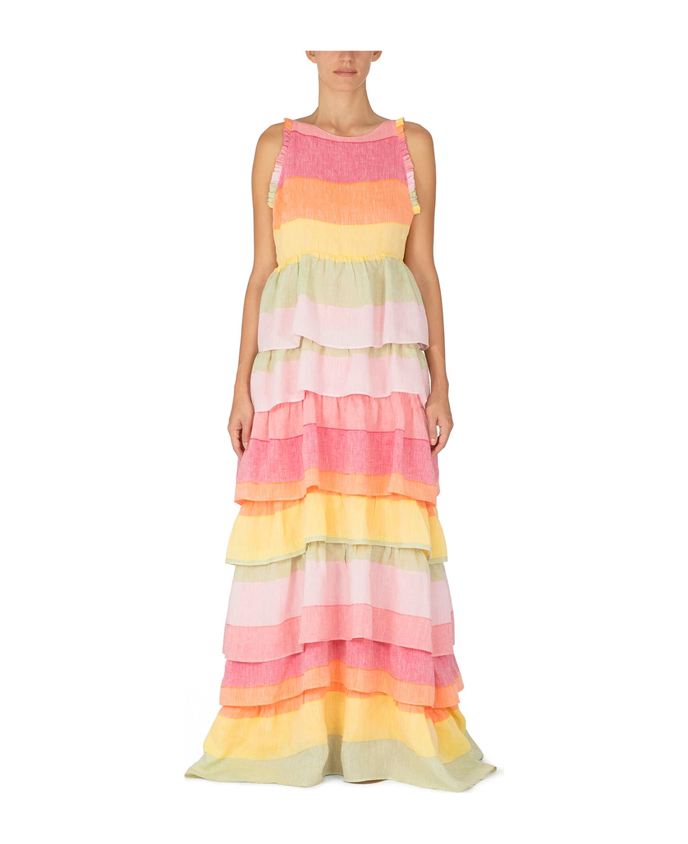 Amotea Greta Dress In Rainbow Linen - Rainbow