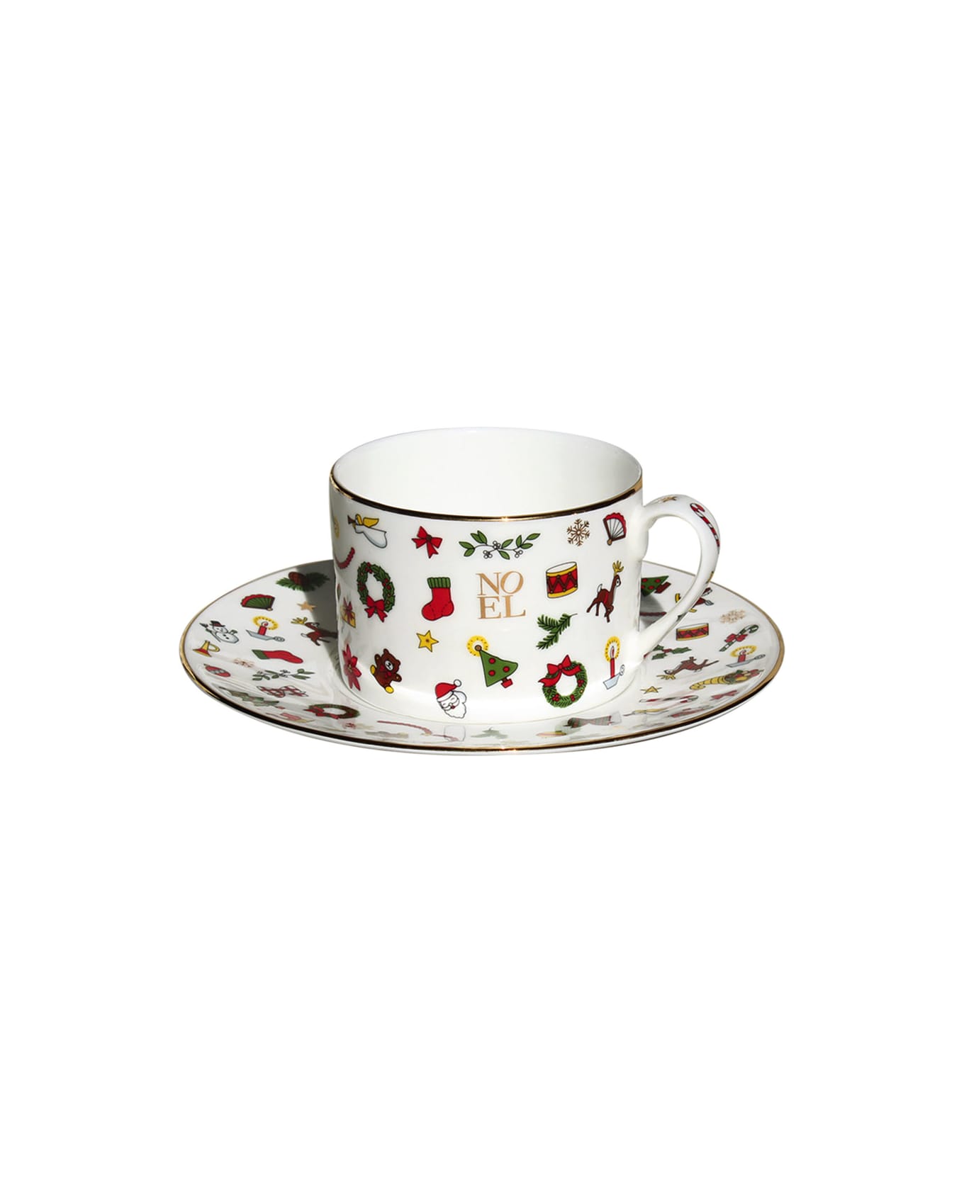 Taitù Set of 2 Tea/Coffee Cups & Saucers - Noel Oro Collection - Multicolor and Gold