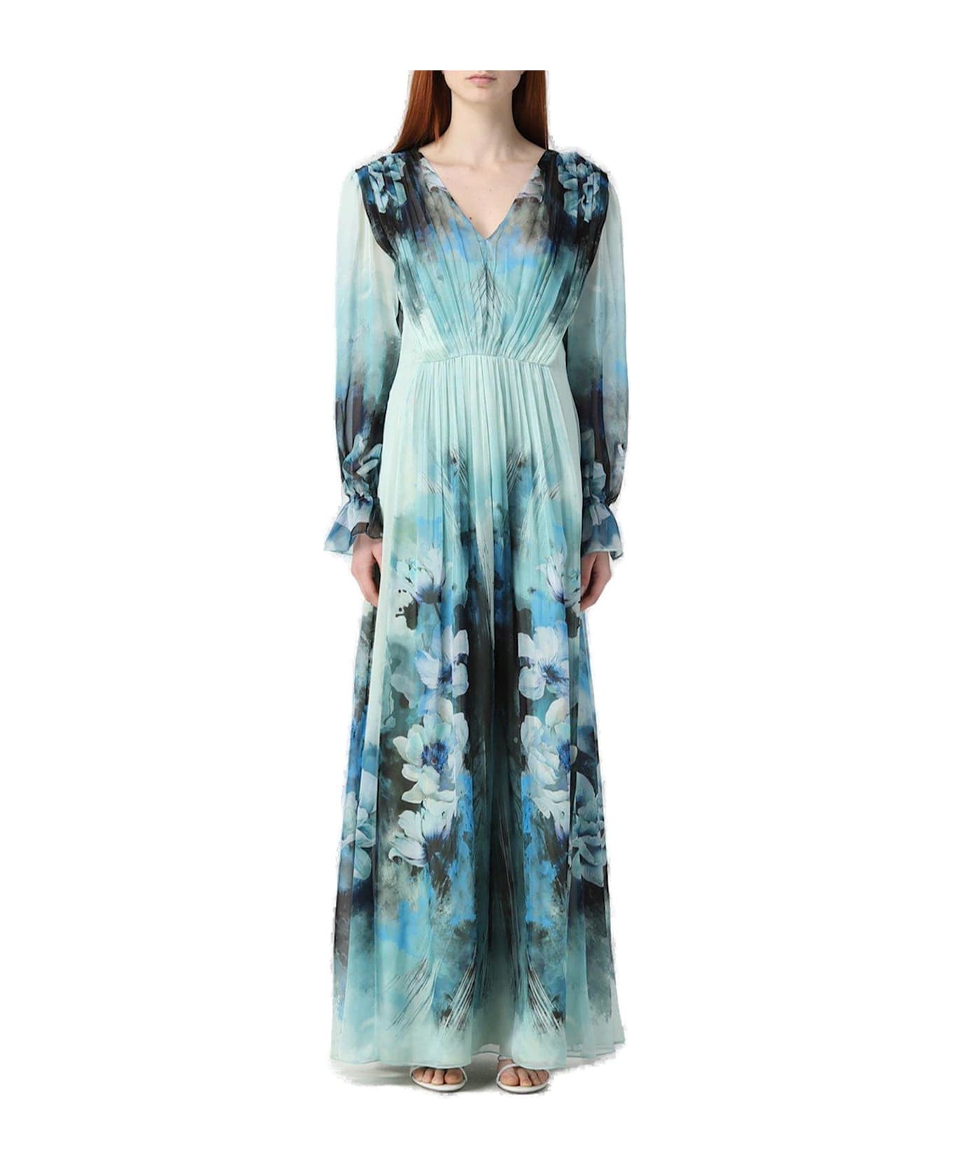 Alberta Ferretti Floral Printed Pleated Midi Dress Alberta Ferretti - LIGHT BLUE