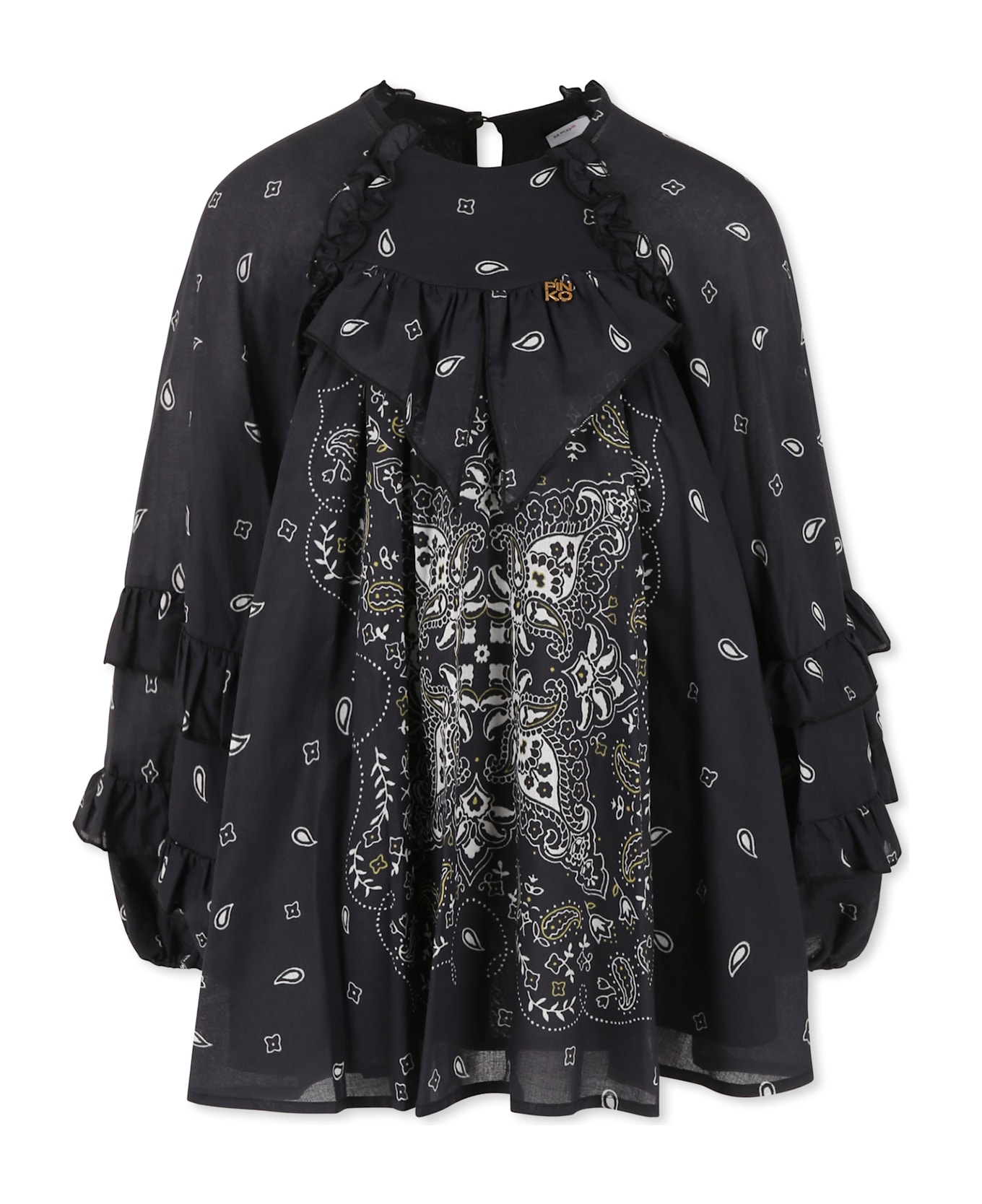 Pinko Balck Dress For Girl With Paisley Print - Black