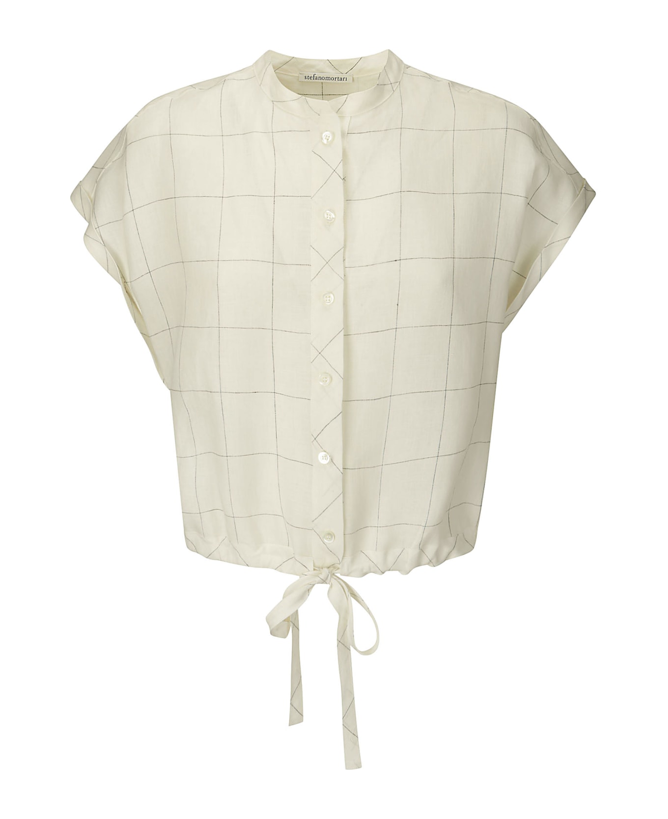 Stefano Mortari M/s Windowed Linen Shirt - CREAM WITH BLACK LINES シャツ