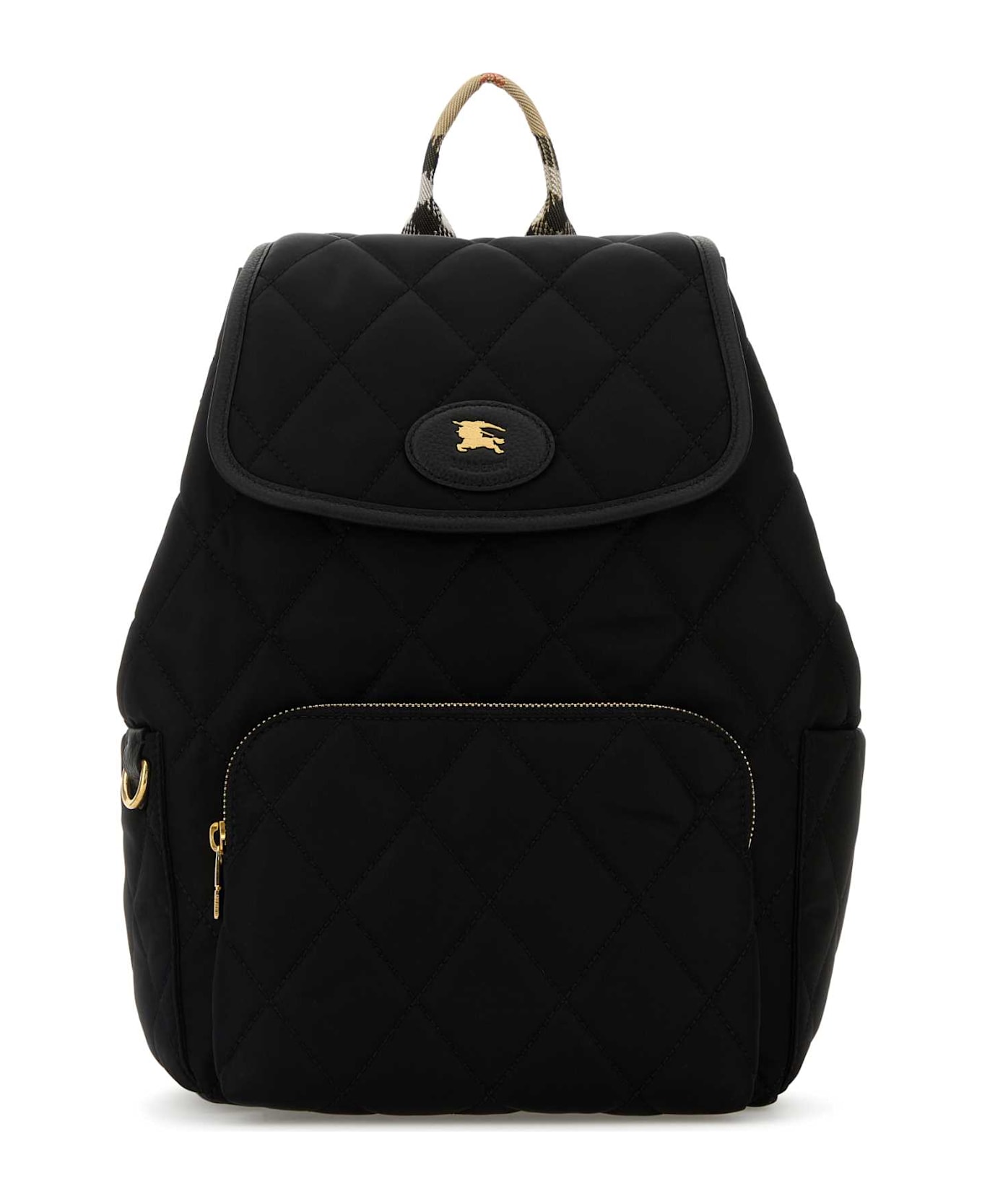 Burberry Black Fabric Horseshoe Backpack - BLACK