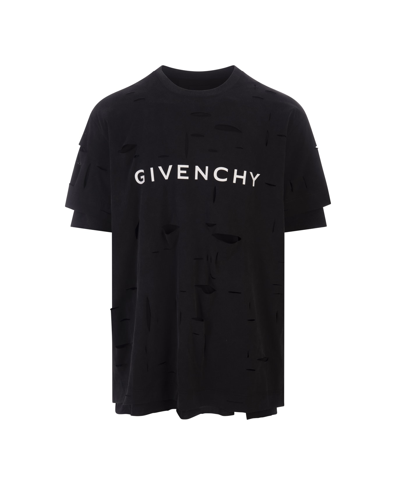 Givenchy Black Destroyed T-shirt With Logo - Black シャツ