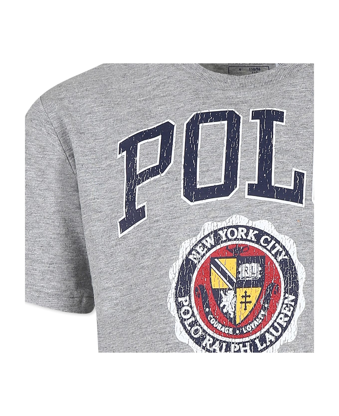 Ralph Lauren Grey Crop T-shirt For Girl With Logo - Grey