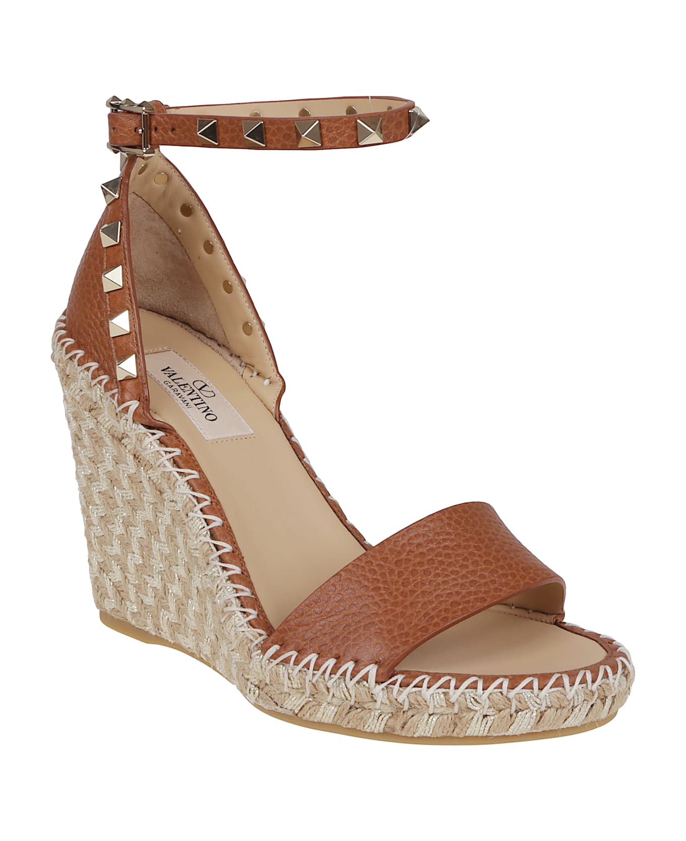 Valentino Garavani Wedge Espadrillas Rockstud Double T. 15/105 - BROWN