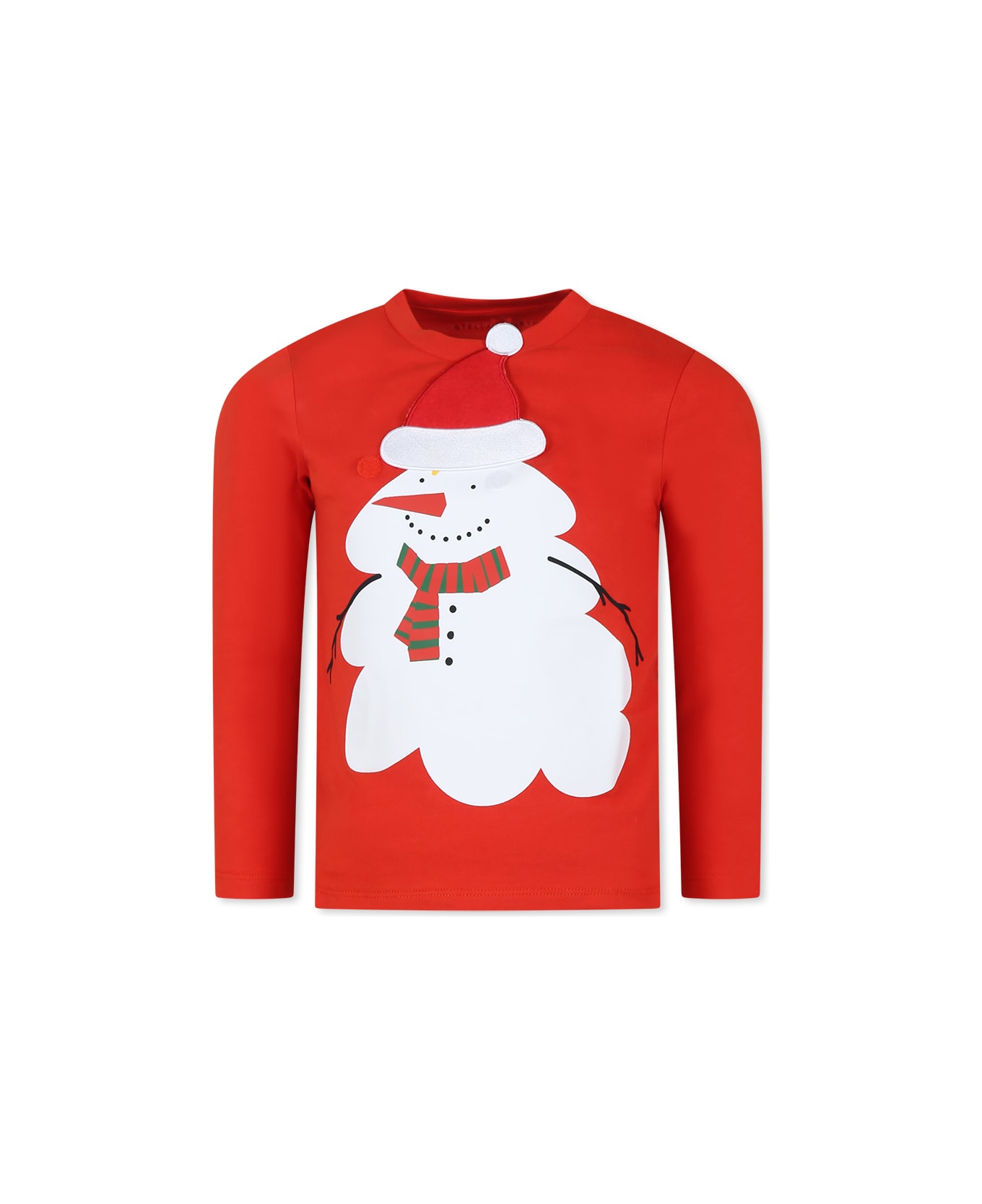 Stella McCartney Kids Red T-shirt For Kids With Snowman Print - Red
