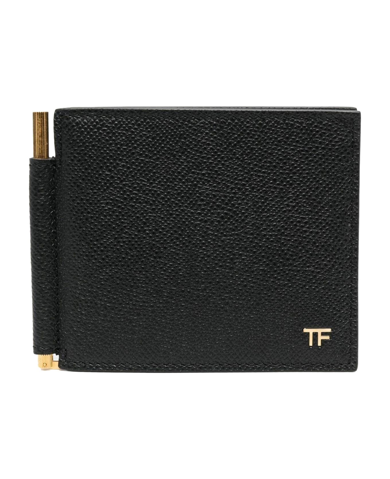 Tom Ford Small Grain Leather T Line Money Clip Wallet - Black