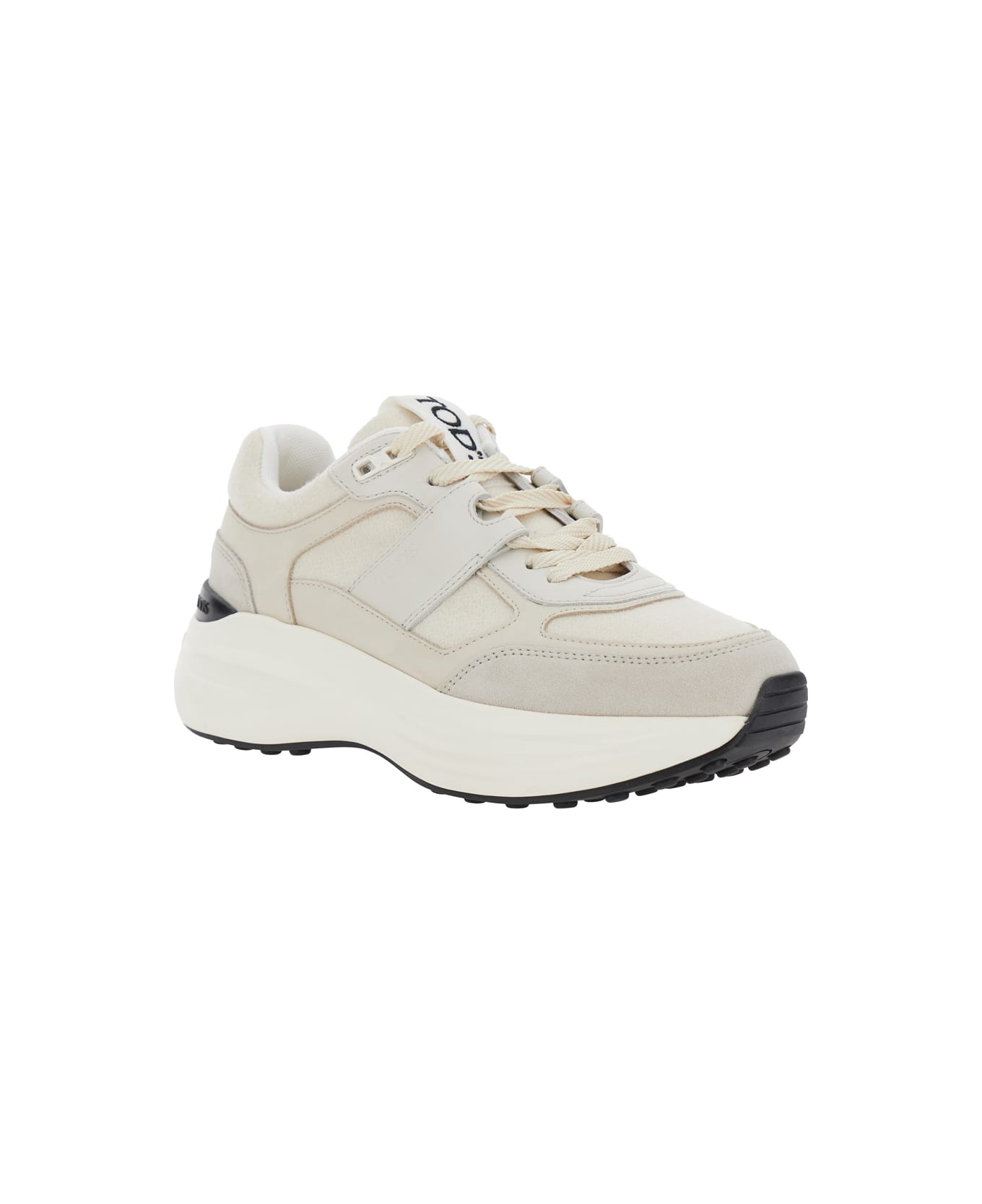 Tod's White Low Top Sneakers With Maix Logo Lettering On The Tongue In Leather And Fabric Woman - White