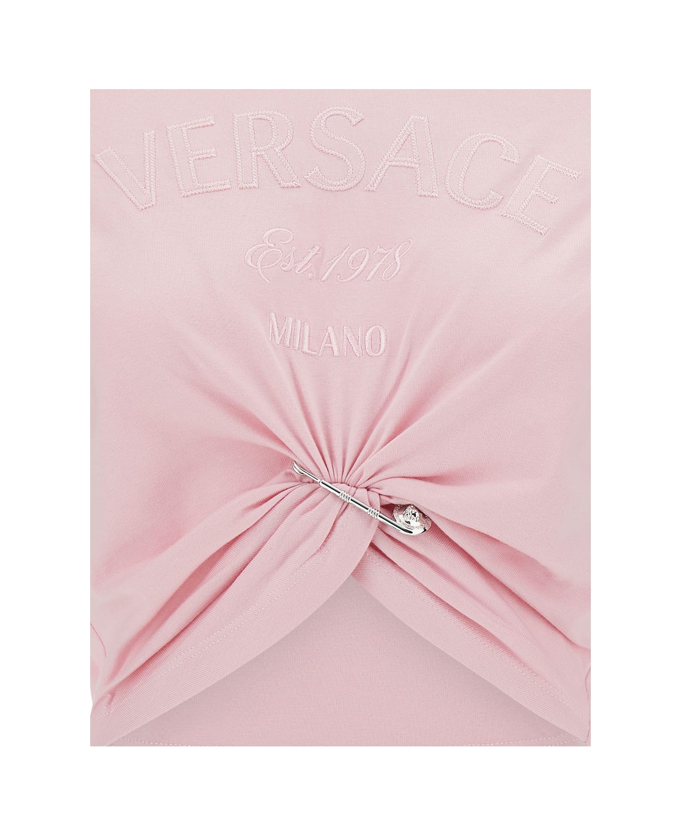 Versace Light Pink T-shirt With Medusa Pin Detail In Cotton Woman - Pink