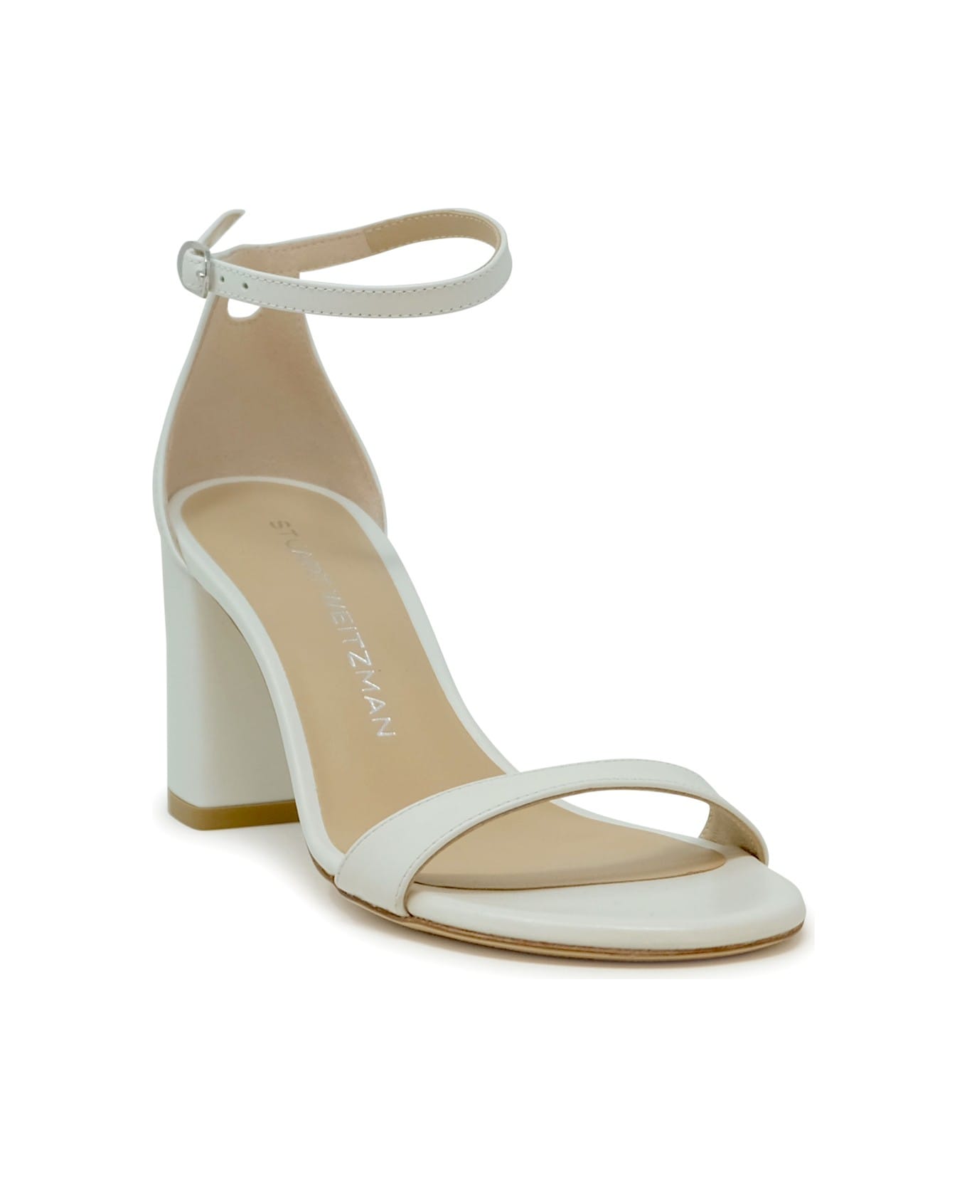 Stuart Weitzman Sk305 White Leather Nudist 75 Block Sandals - WHITE
