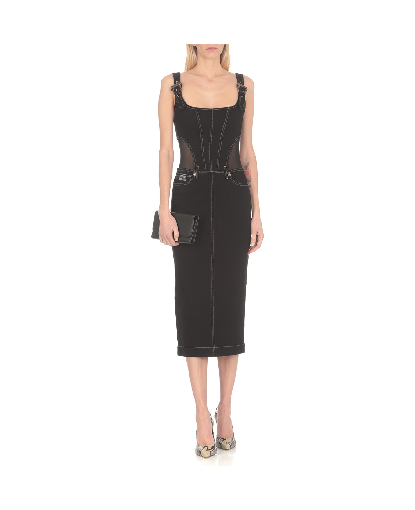Versace Jeans Couture Contrast-stitching Sleeveless Denim Dress - Black