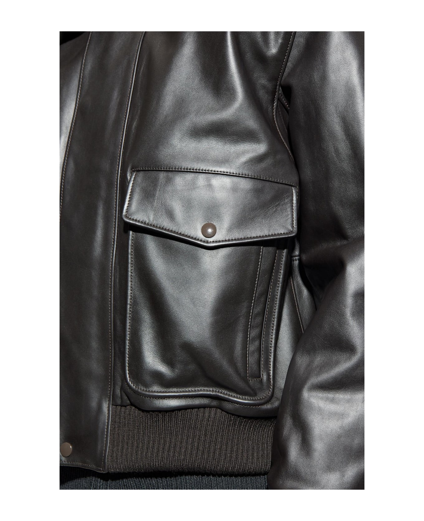 Lemaire Leather Jacket With Faux Fur Collar - BROWN