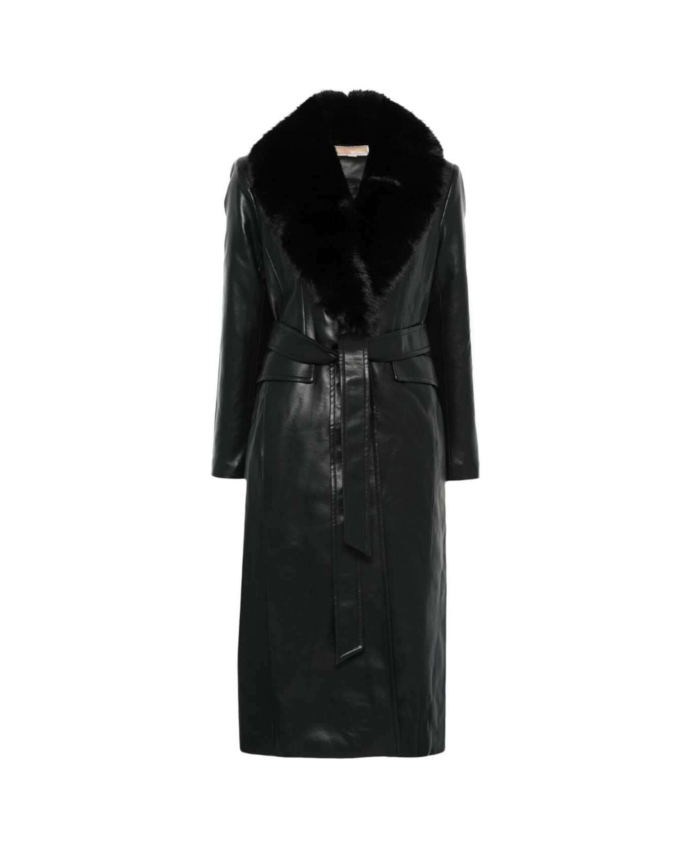 MICHAEL Michael Kors Faux Leather Robe Coat W Fx Fur Collar - Black