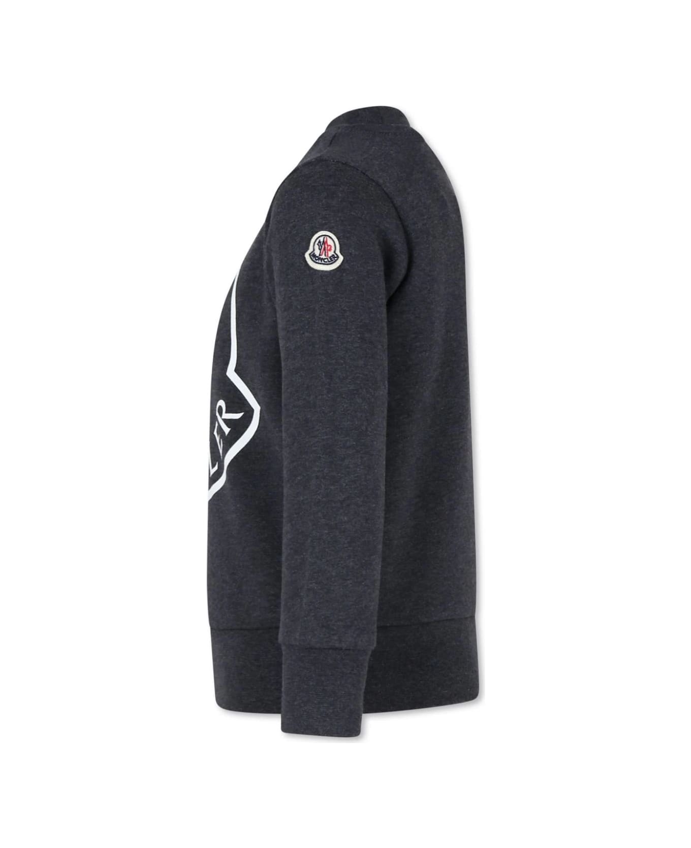 Moncler Dark Grey Crew Neck Sweatshirt With Maxi Logo - Grey