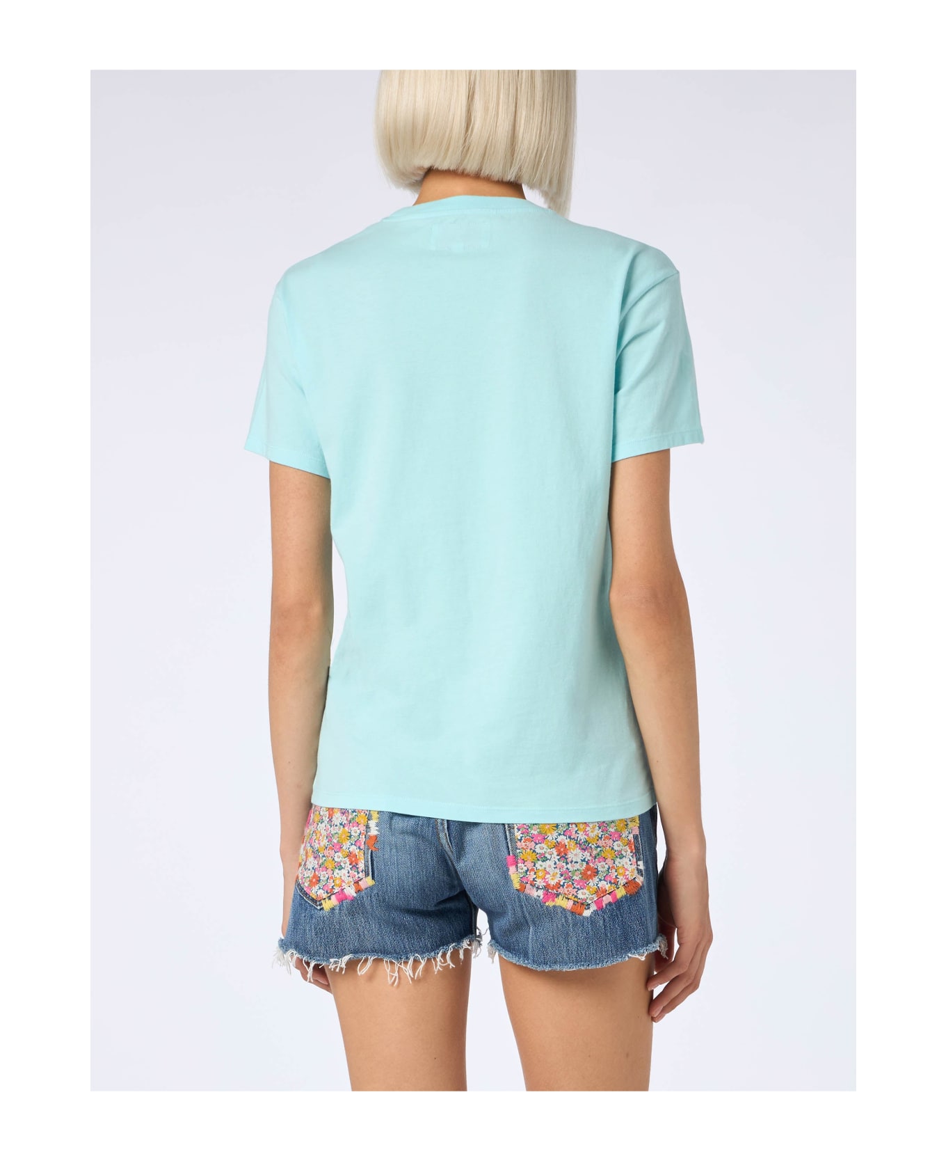 MC2 Saint Barth Woman Cotton Jersey Crewneck T-shirt Emilie With St. Barth Beach Club Print - GREEN