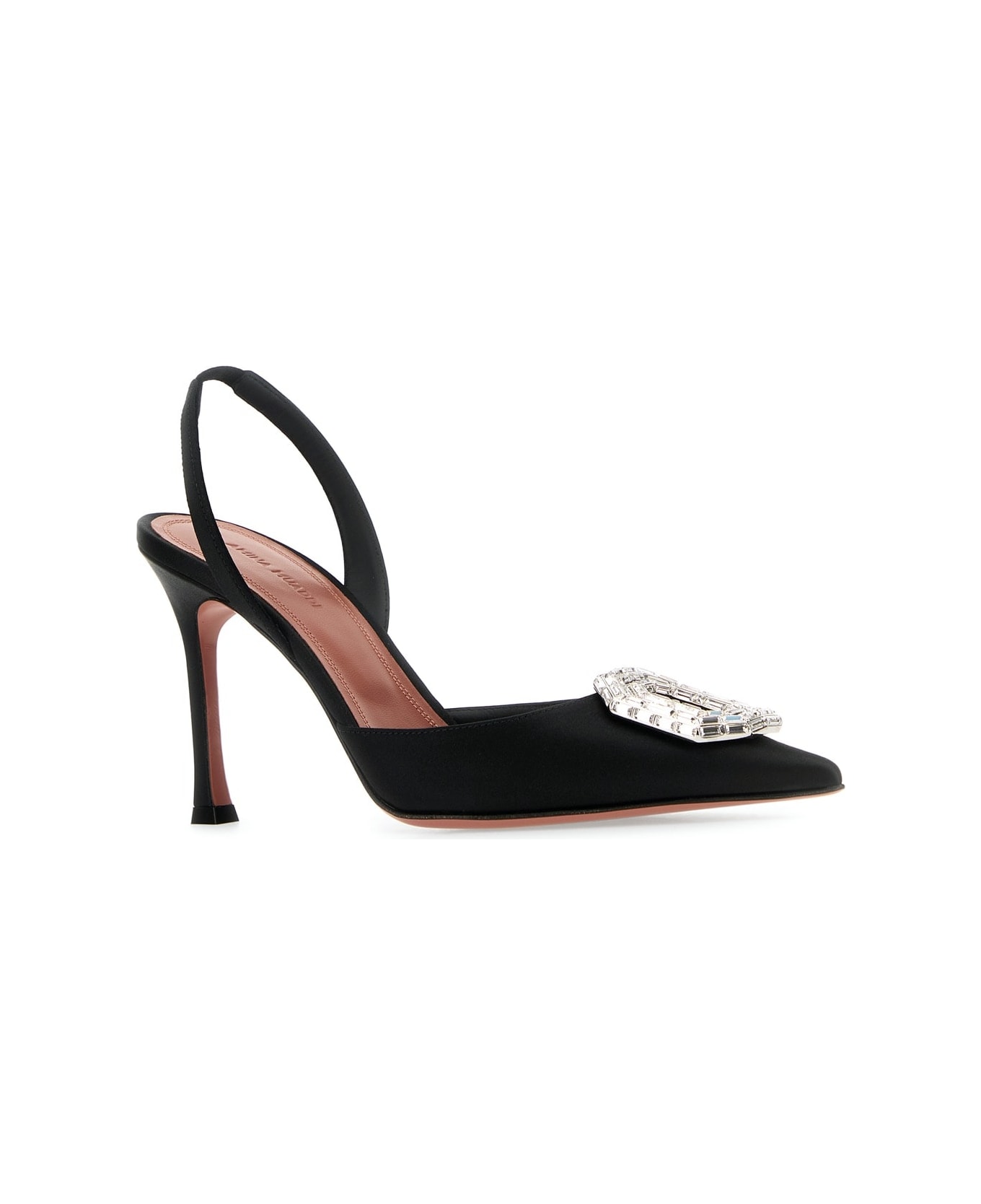 Amina Muaddi Black Satin Camelia Pumps - BLACK