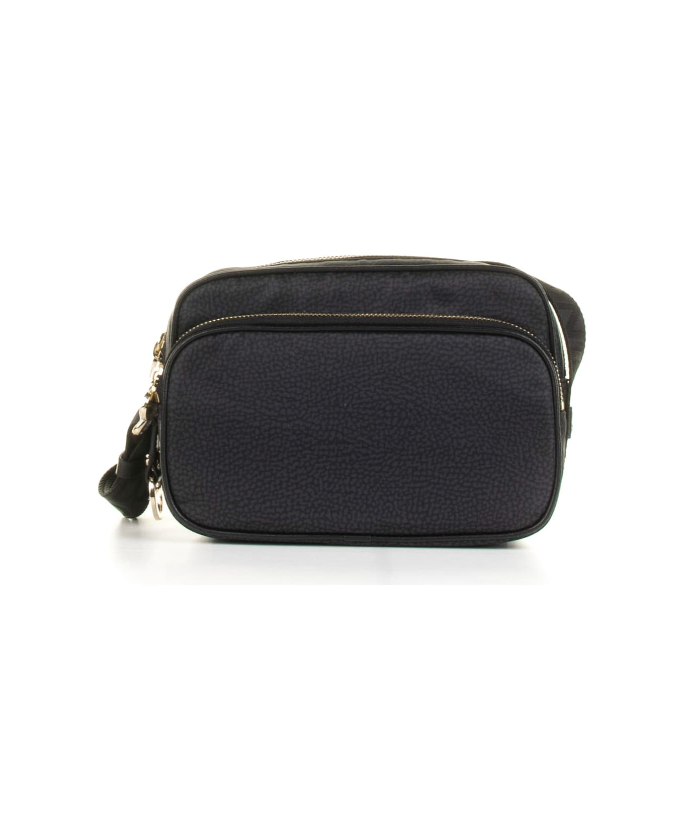 Borbonese Small Shoulder Bag In Op Fabric - DARK BLACK