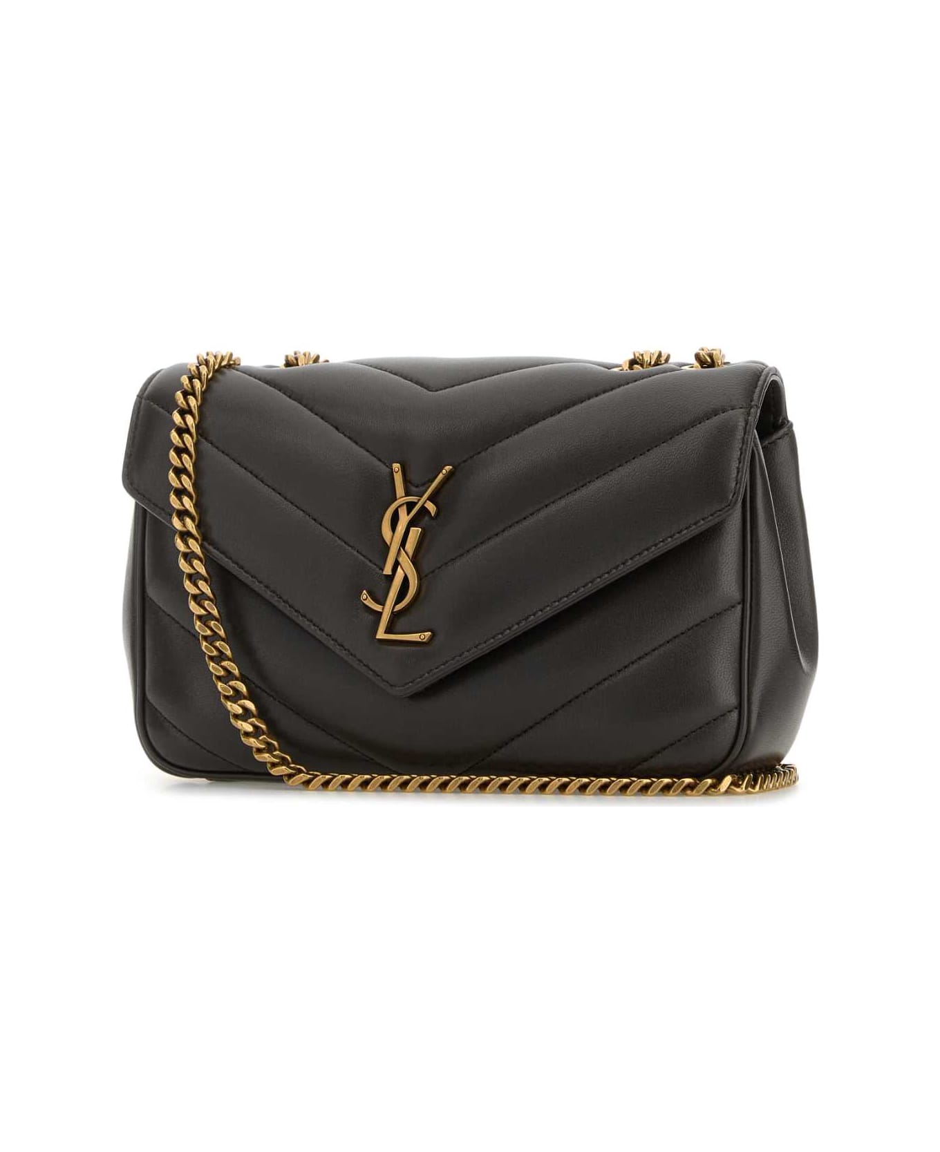 Saint Laurent Dark Grey Leather Small Loulou Shoulder Bag - URBANCHIC