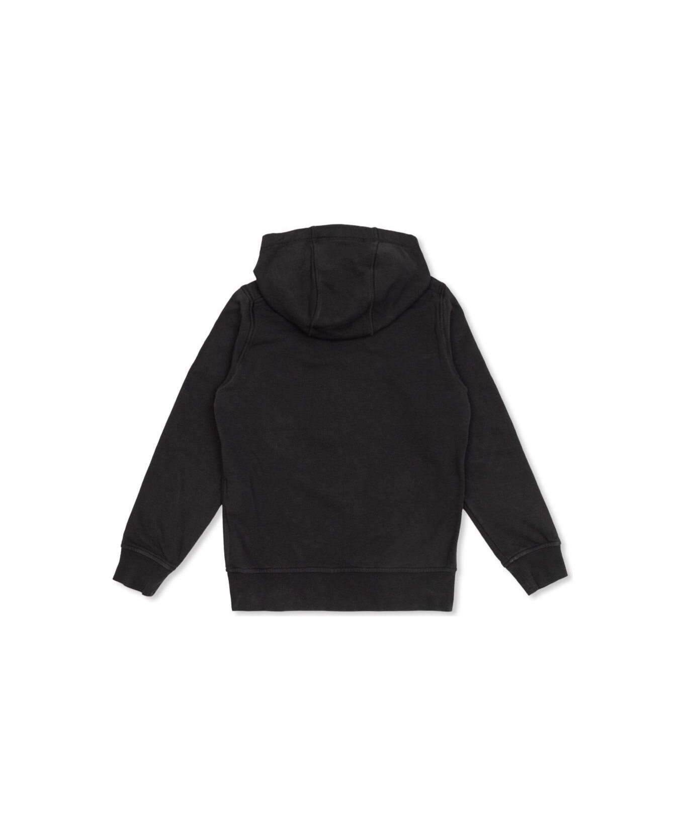 Stone Island Junior Black Hoodie With Fixed Hood And Maxi Logo Print On The Front In Cotton Boy - Black