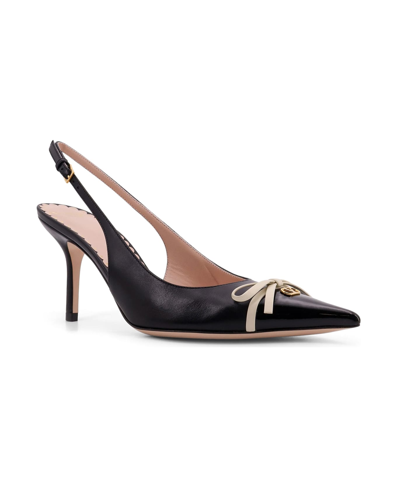 Valentino Garavani Leather Slingback With Patent Leather Toe - Black