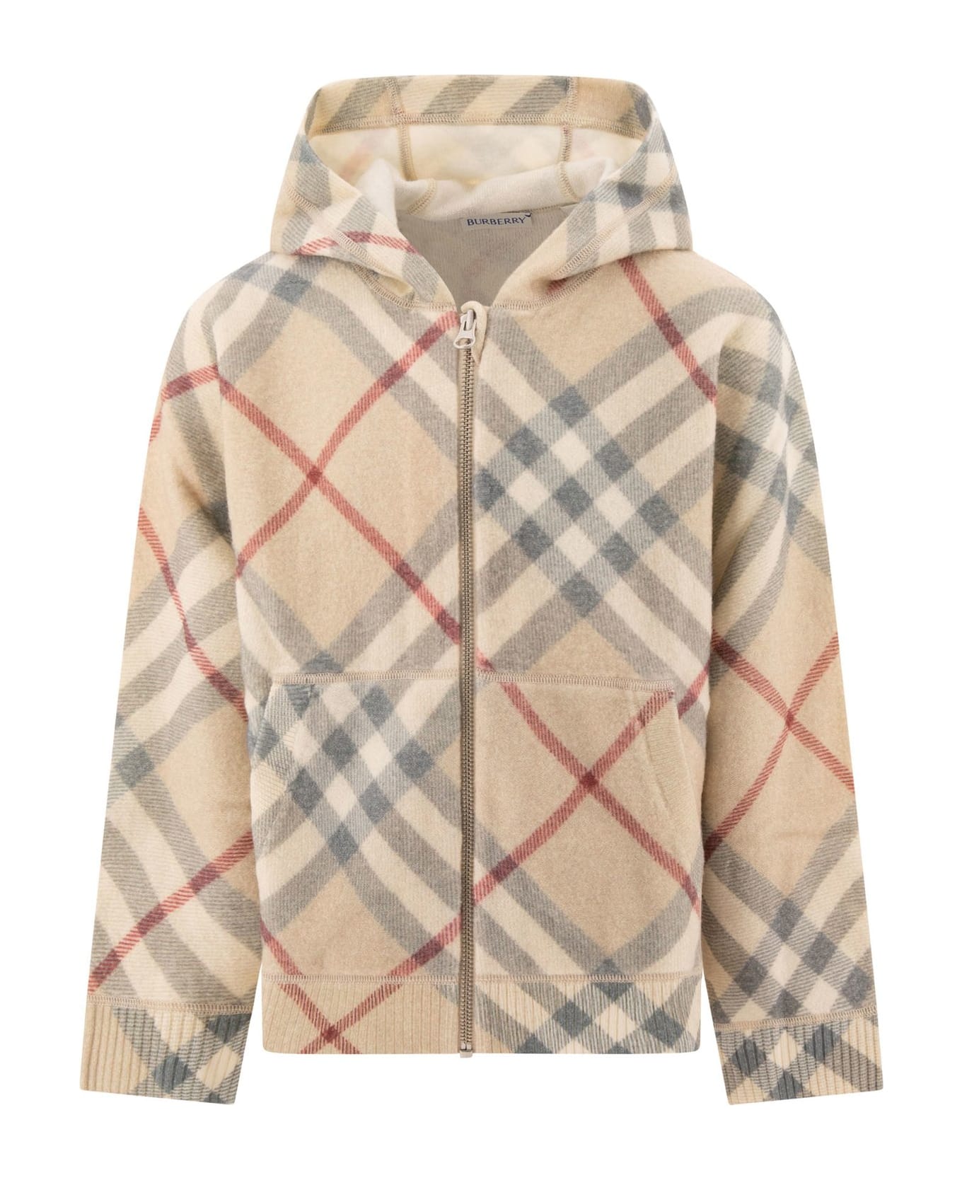 Burberry Check-pattern Zip-up Knitted Hoodie - NEUTRALS