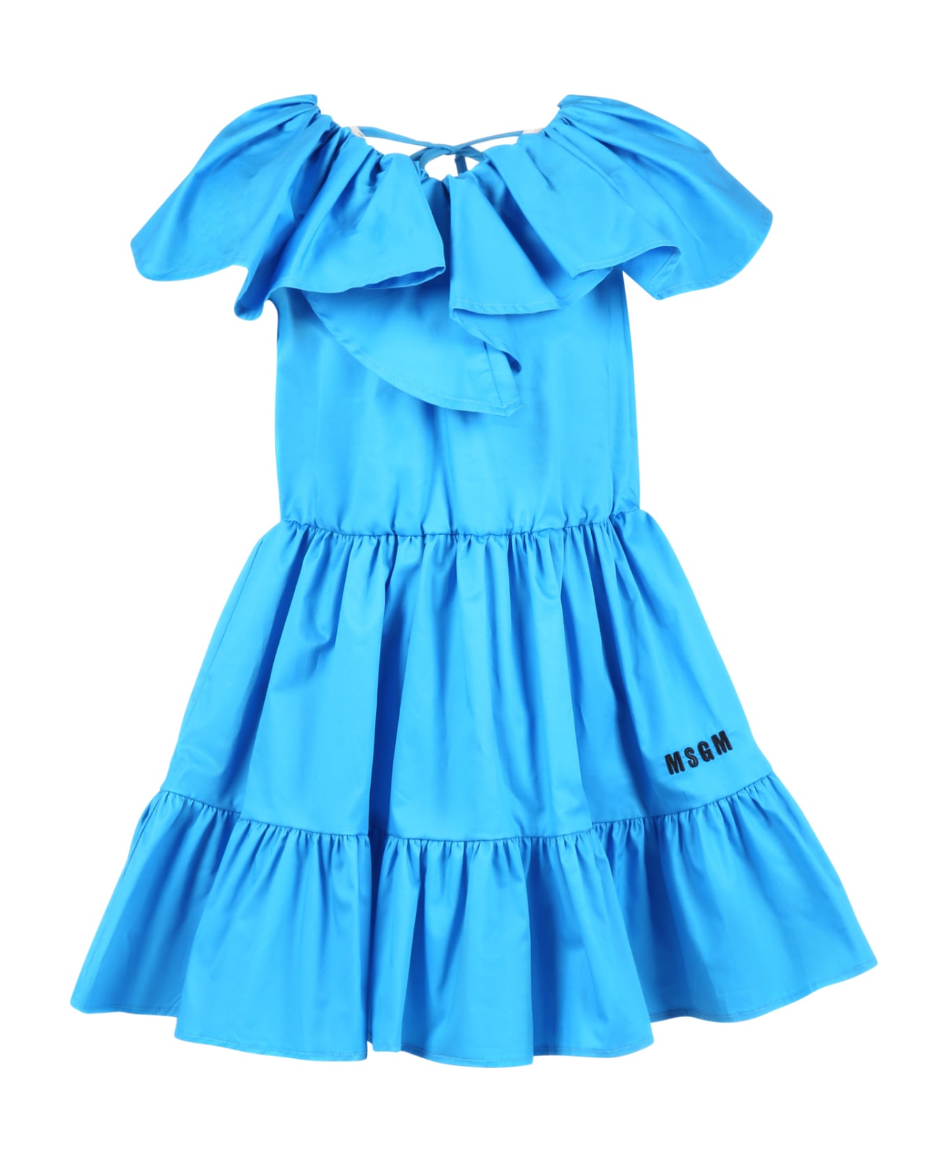MSGM Light-blue Dress For Girl With Logo - Light Blue