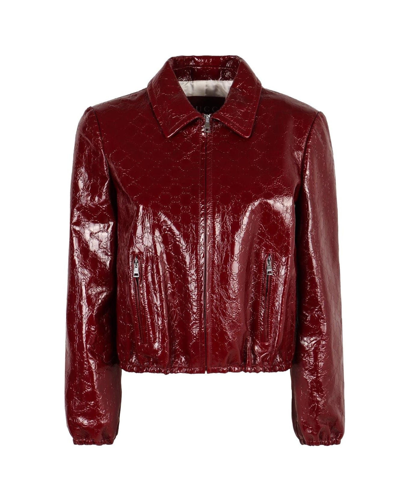 Gucci Gg Embossed Leather Bomber Jacket - Red ジャケット