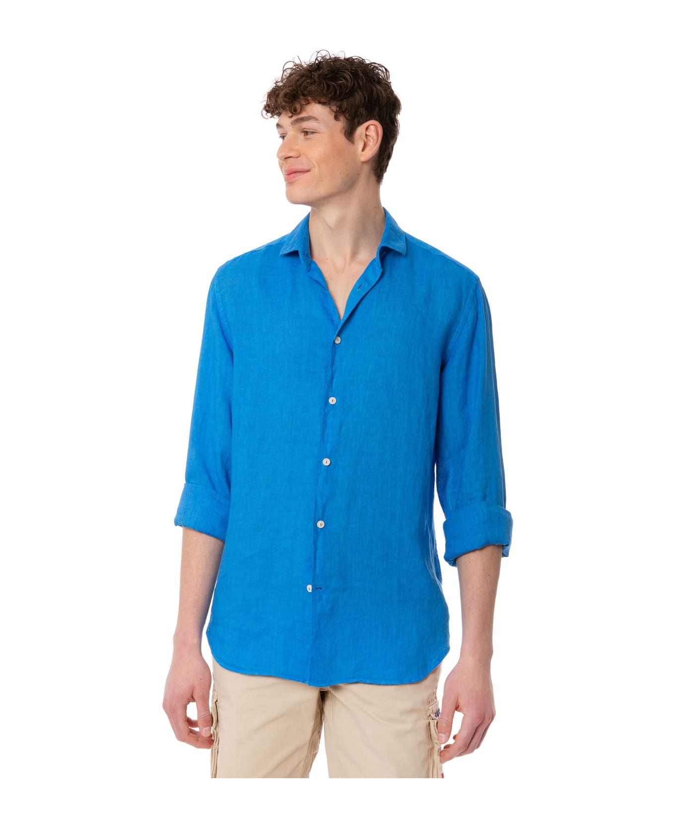 MC2 Saint Barth Man Bluette Linen Pamplona Shirt - BLUE シャツ