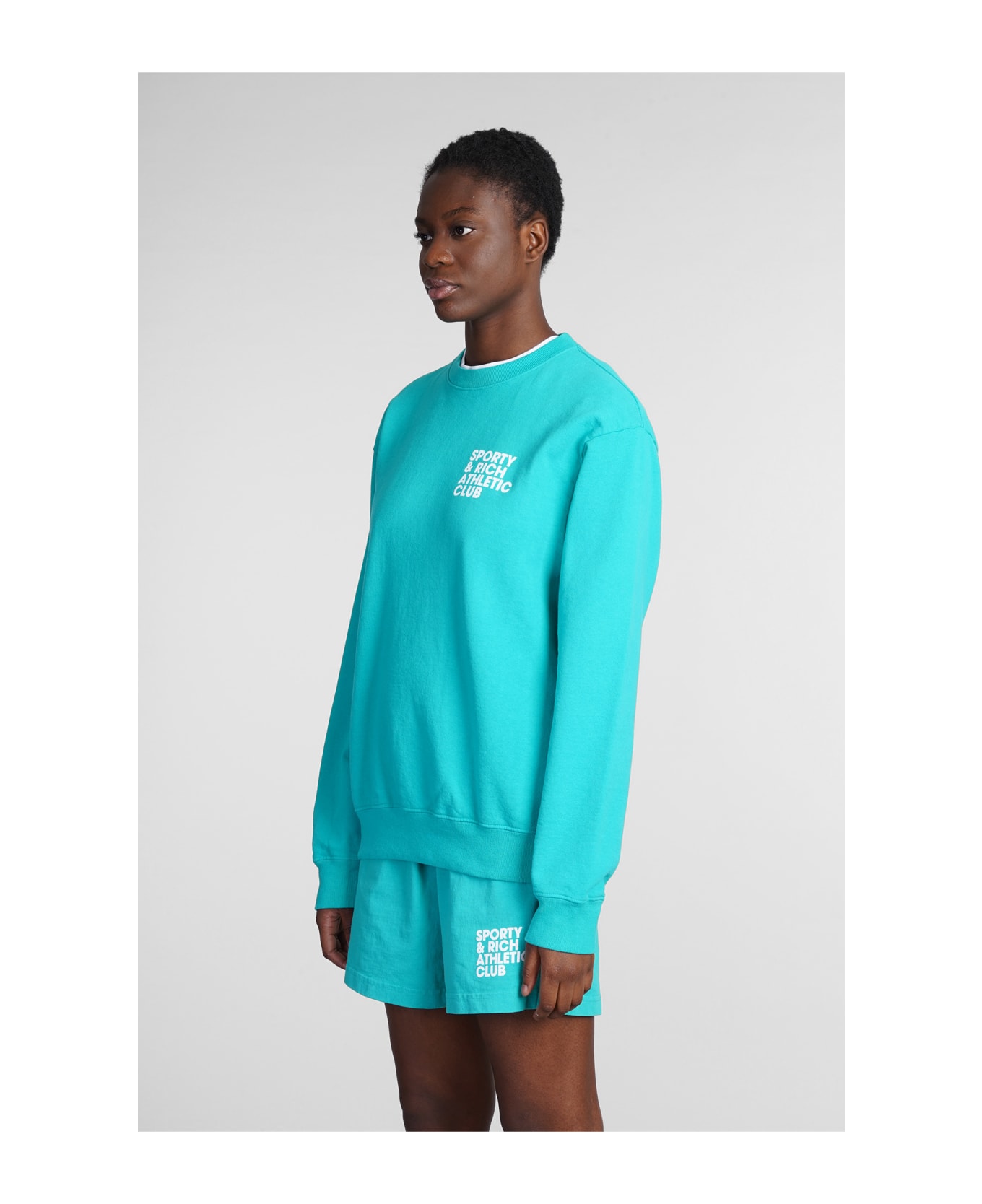 Sporty & Rich Sweatshirt In Cyan Cotton - cyan