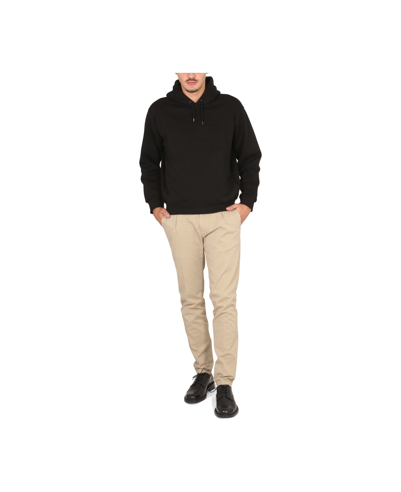 Aspesi Sweatshirt With Logo And Hood - BLACK
