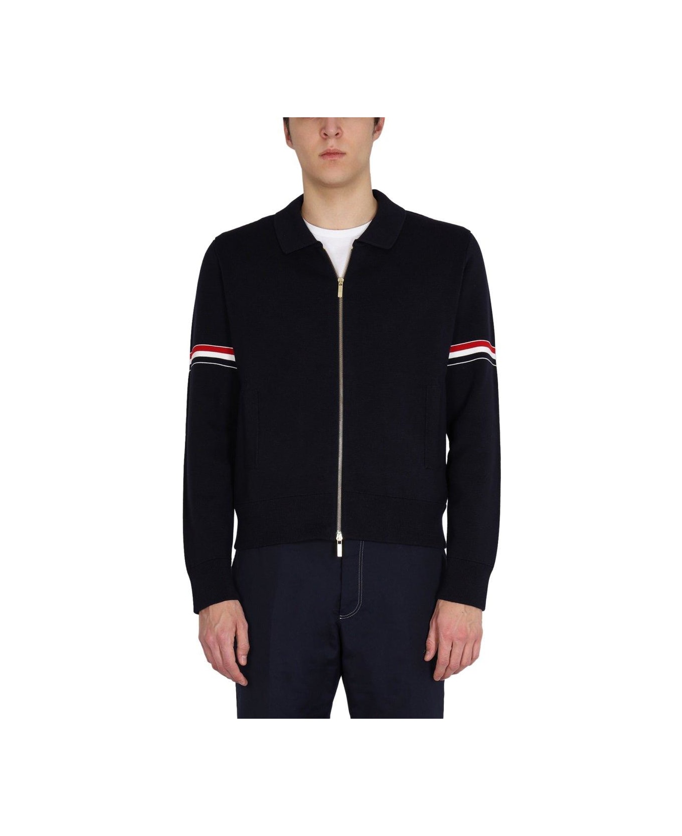 Thom Browne Rwb Stripe Zipped Jacket - BLUE